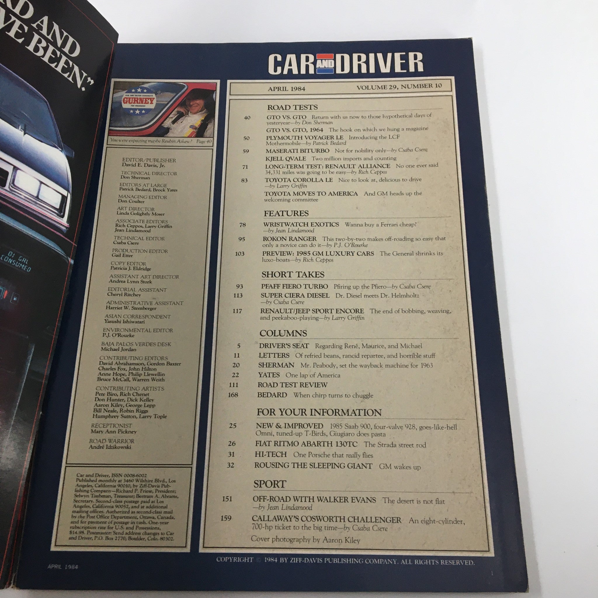 VTG Car and Driver Magazine April 1984 GTO vs GTo & Legend vs Legend 20yrs Later