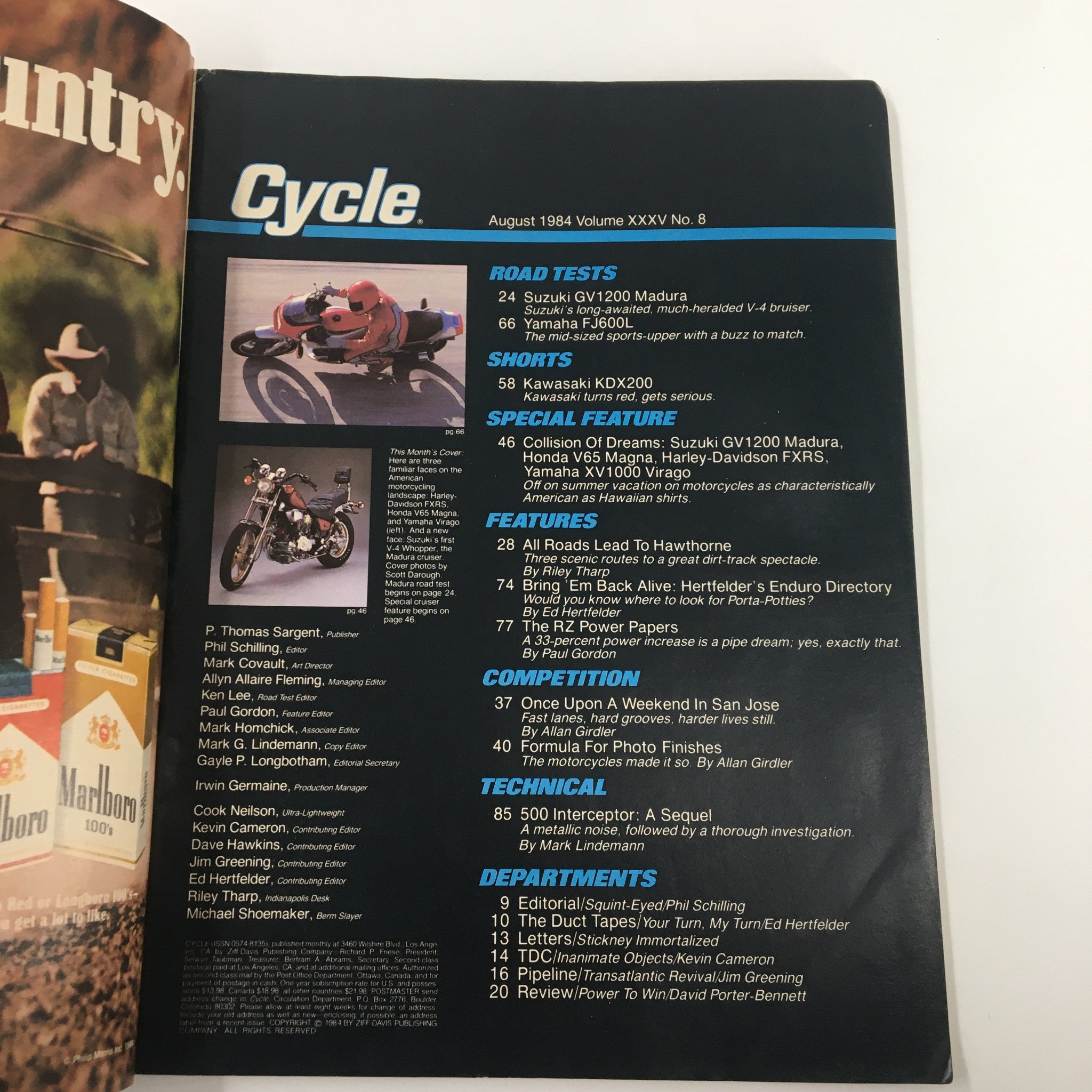 VTG Cycle Magazine August 1984 Harley Meets Japan's Newest Battle iron