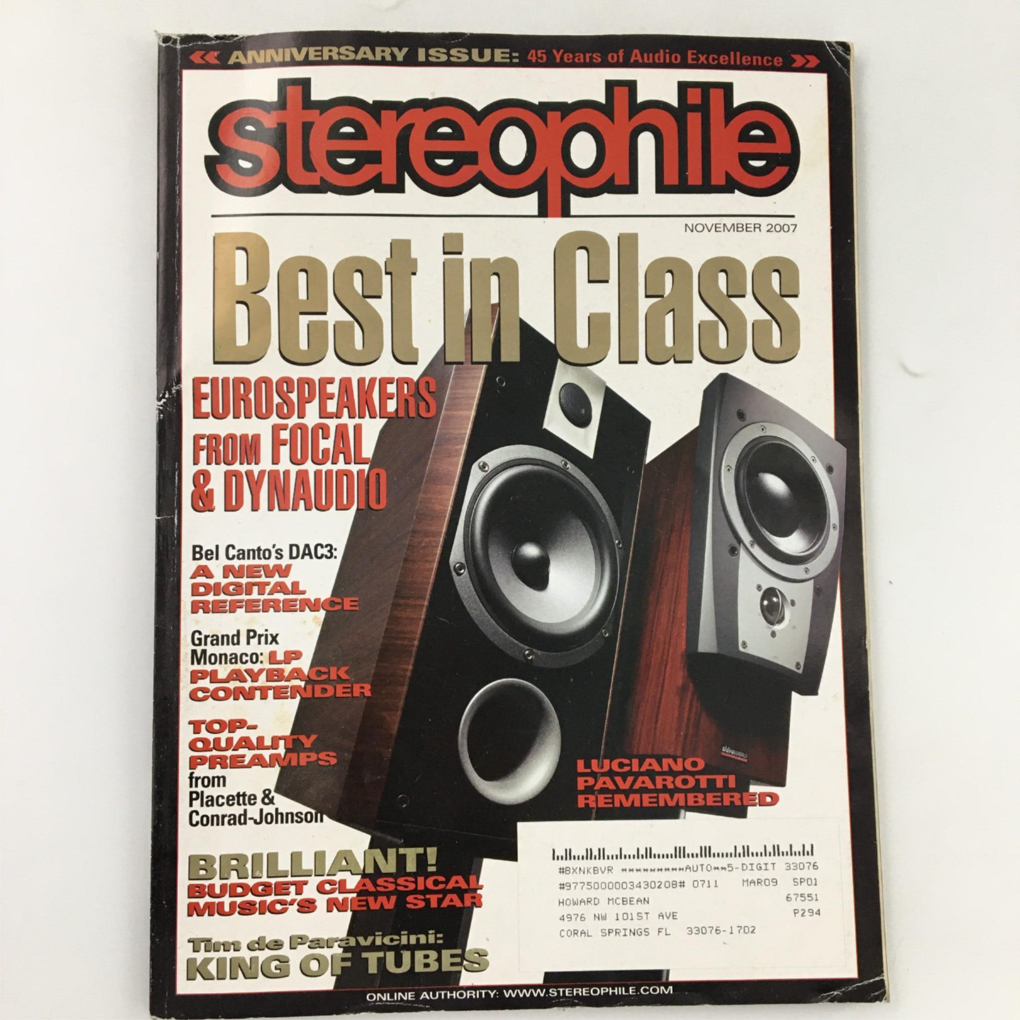 Stereophile Magazine November 2007 Operatic Tenor Luciano Pavarotti Remembered