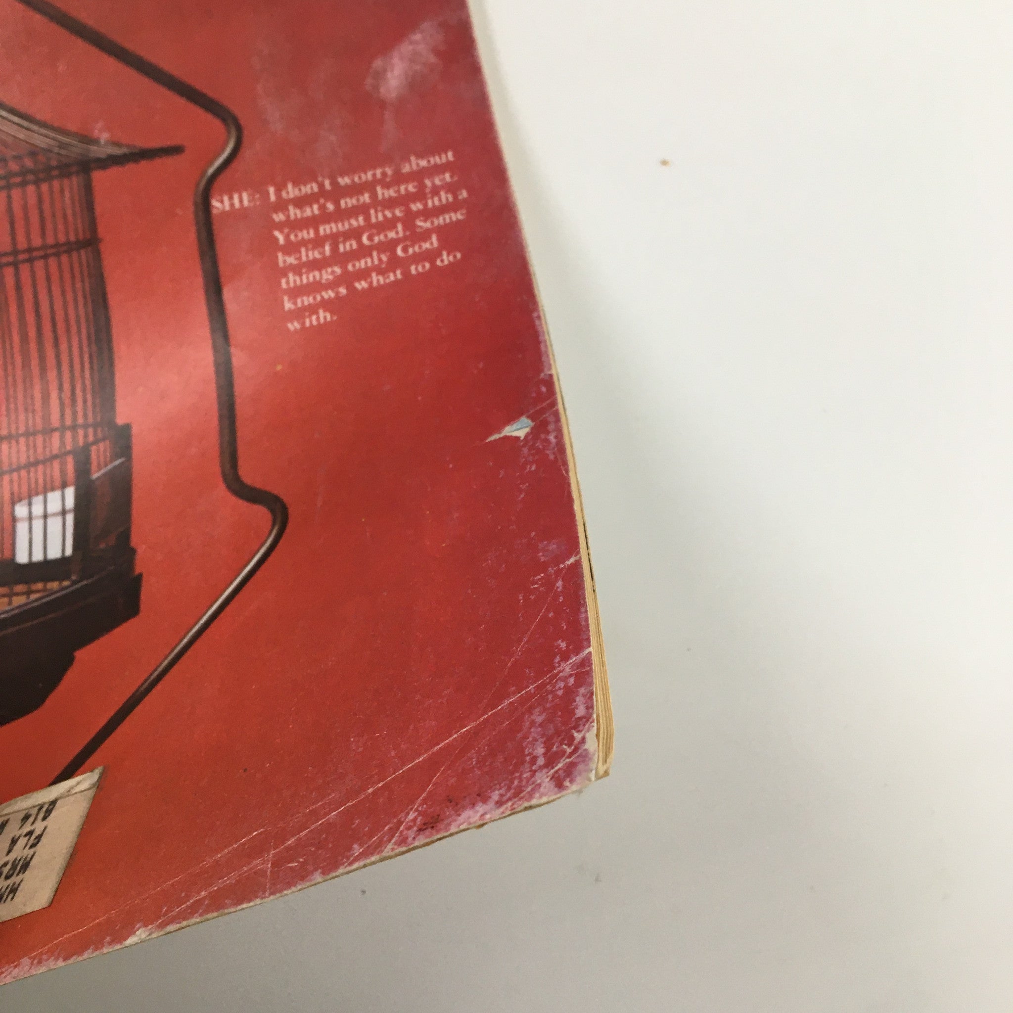 Side view of the cover of VTG Harper's Magazine February 1973 with visible wear, emphasizing the vintage condition and historical significance of the 'A Middle American Marriage' article.