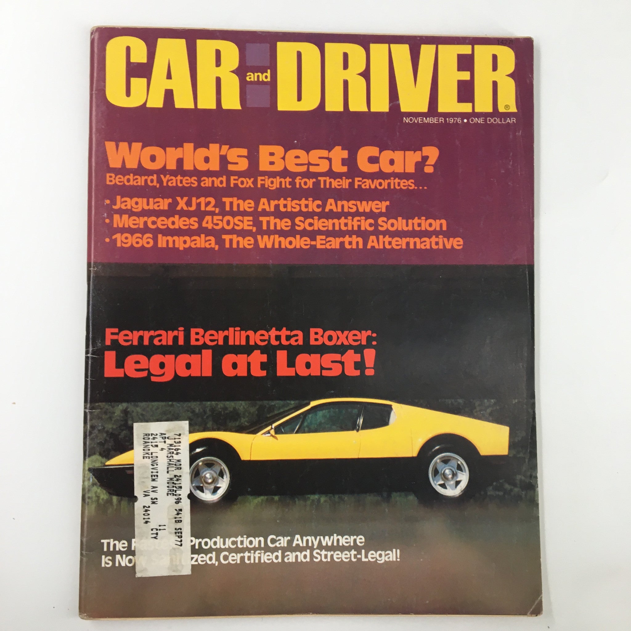 VTG Car and Driver Magazine November 1976 Ferrari Berlinetta Boxer Legal at Last