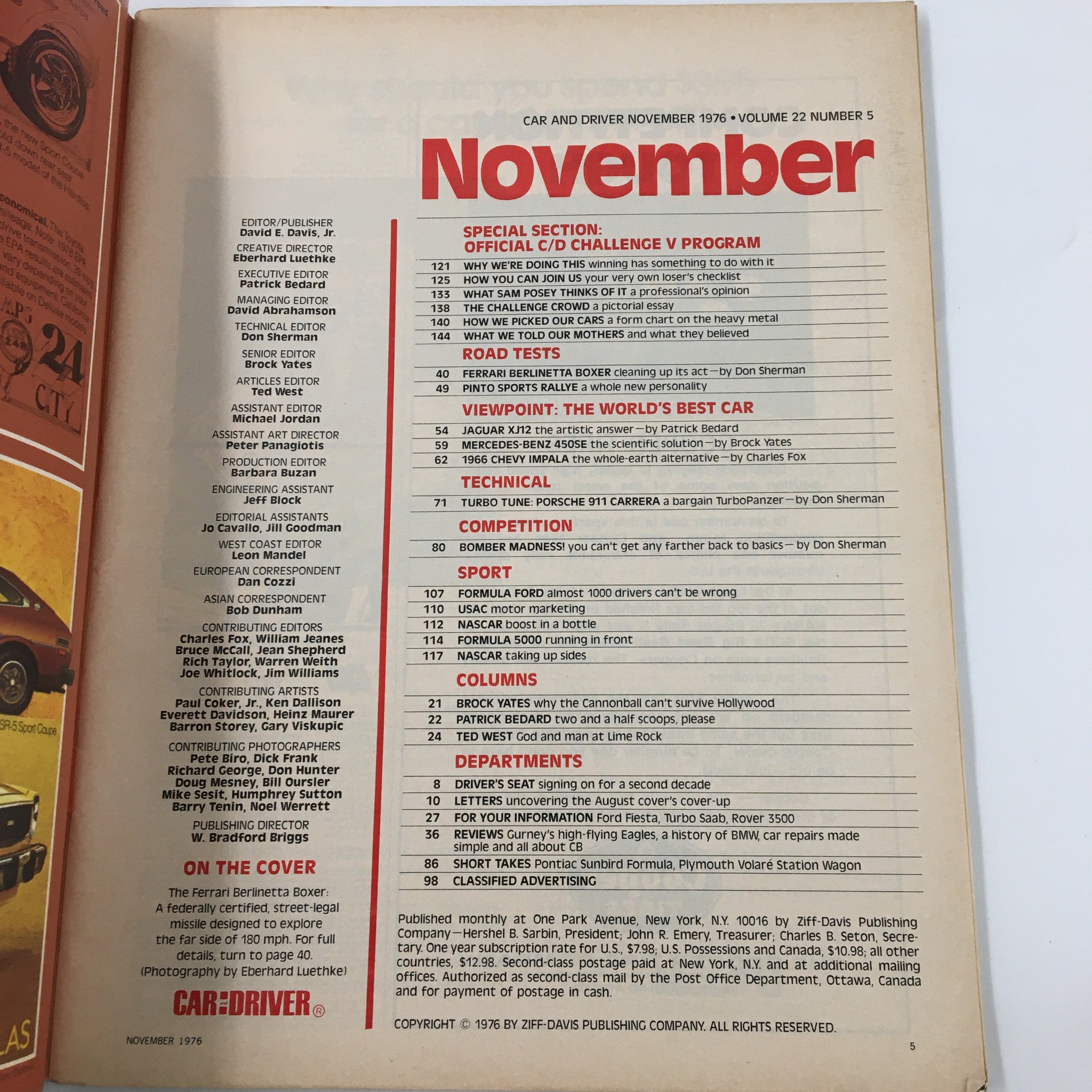 VTG Car and Driver Magazine November 1976 Ferrari Berlinetta Boxer Legal at Last