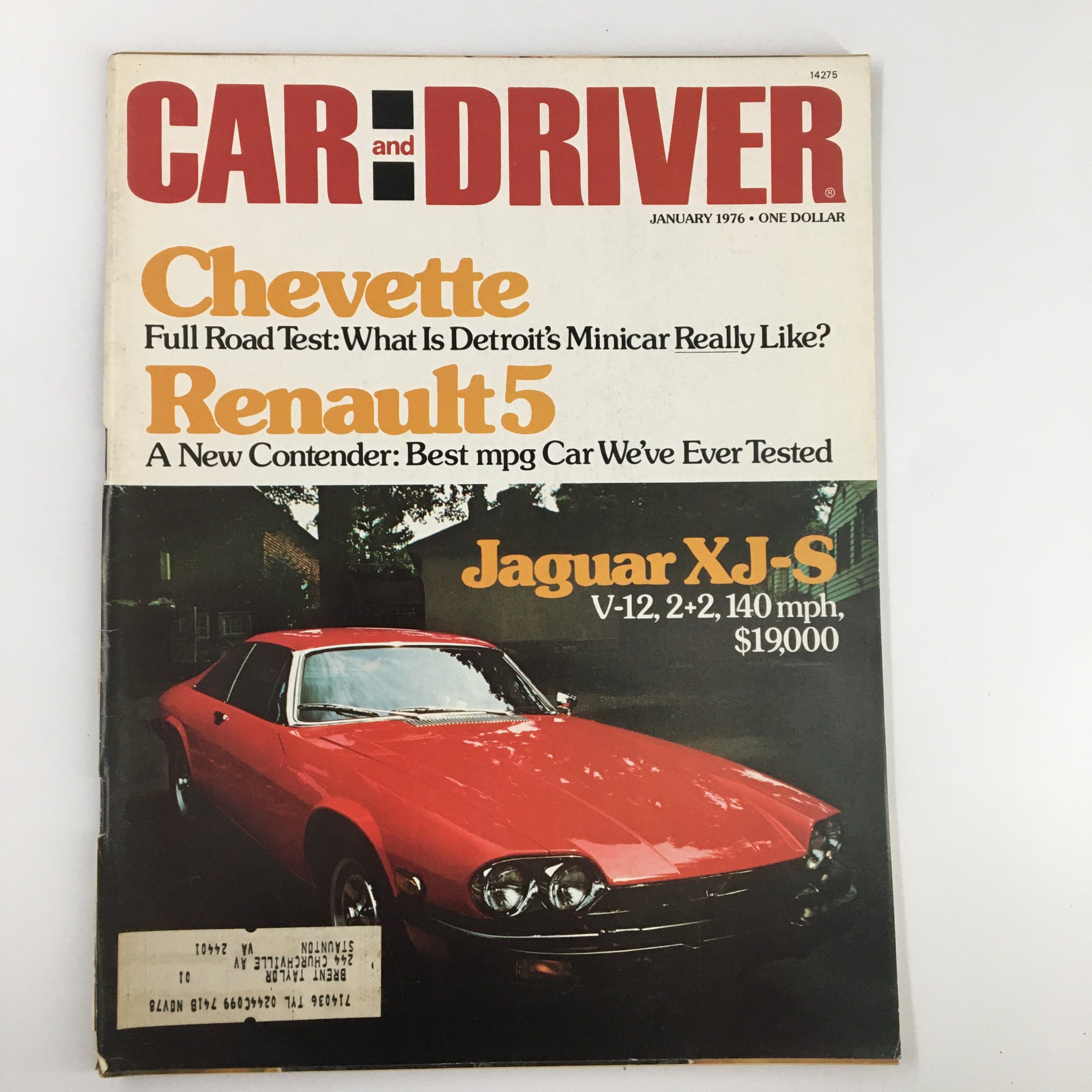 VTG Car and Driver Magazine January 1976 Jaguar XJ-S V-12 2+2 at 140 Mph