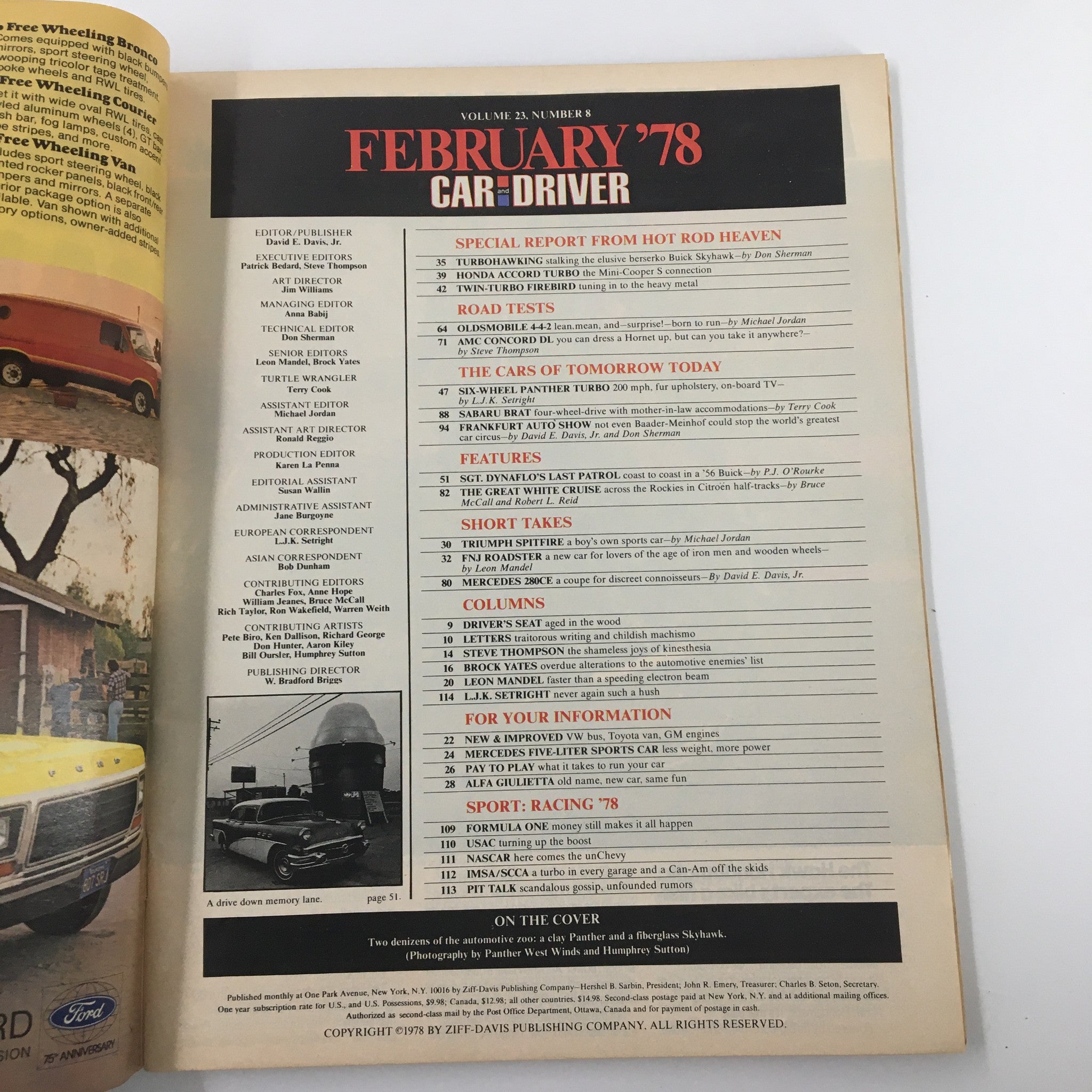 VTG Car and Driver Magazine February 1978 TurboRodding Skyhawk, Firebird, Accord