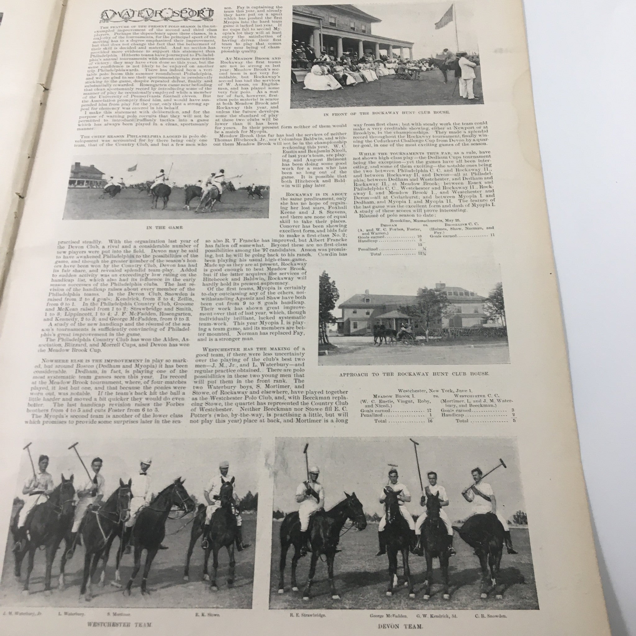 Page from VTG Harper's Weekly Magazine August 7 1897 with articles and images of horse polo teams and social gatherings.