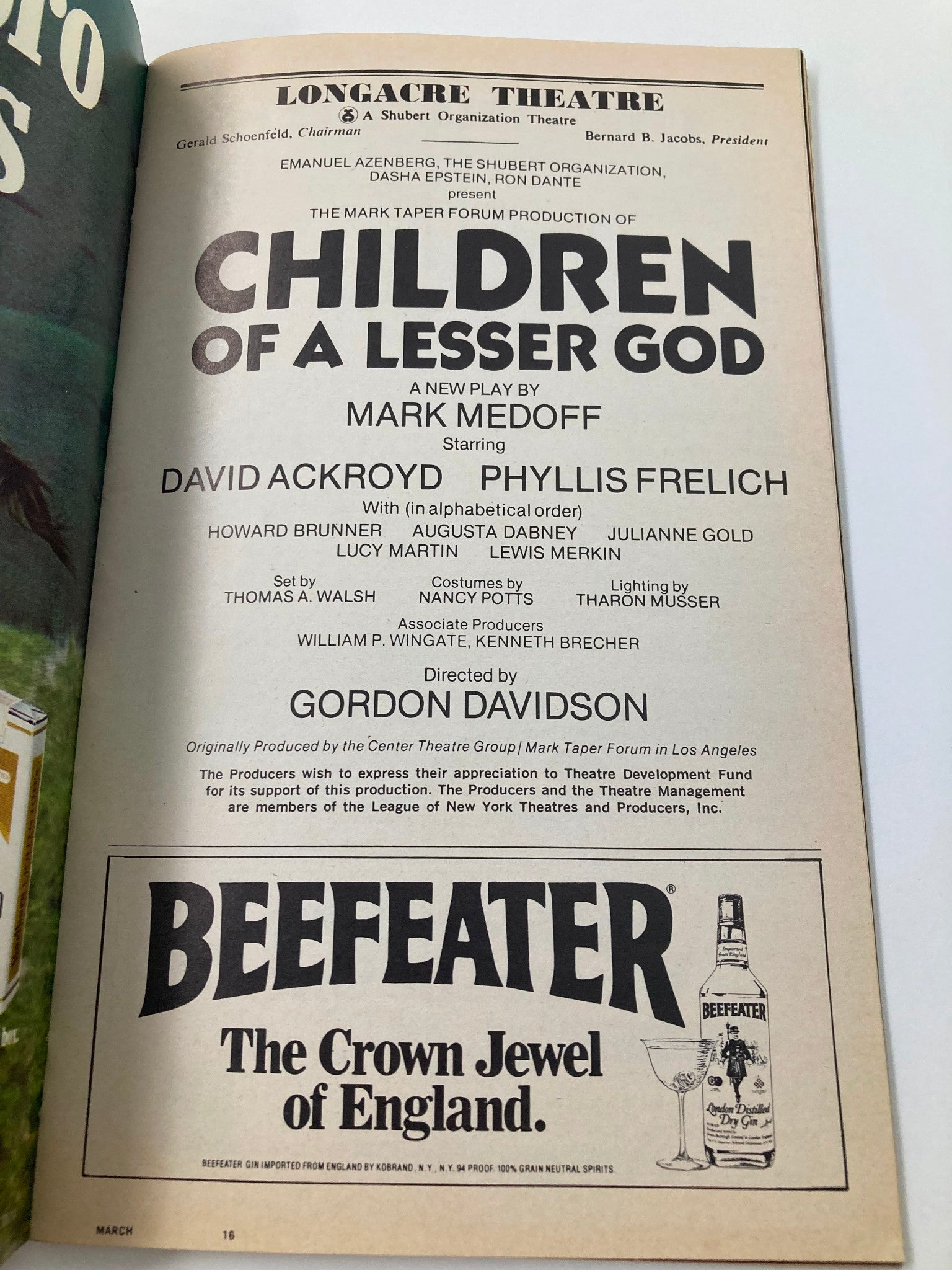 1981 Playbill Longacre Theatre Children of a Lesser God by Mark Medoff