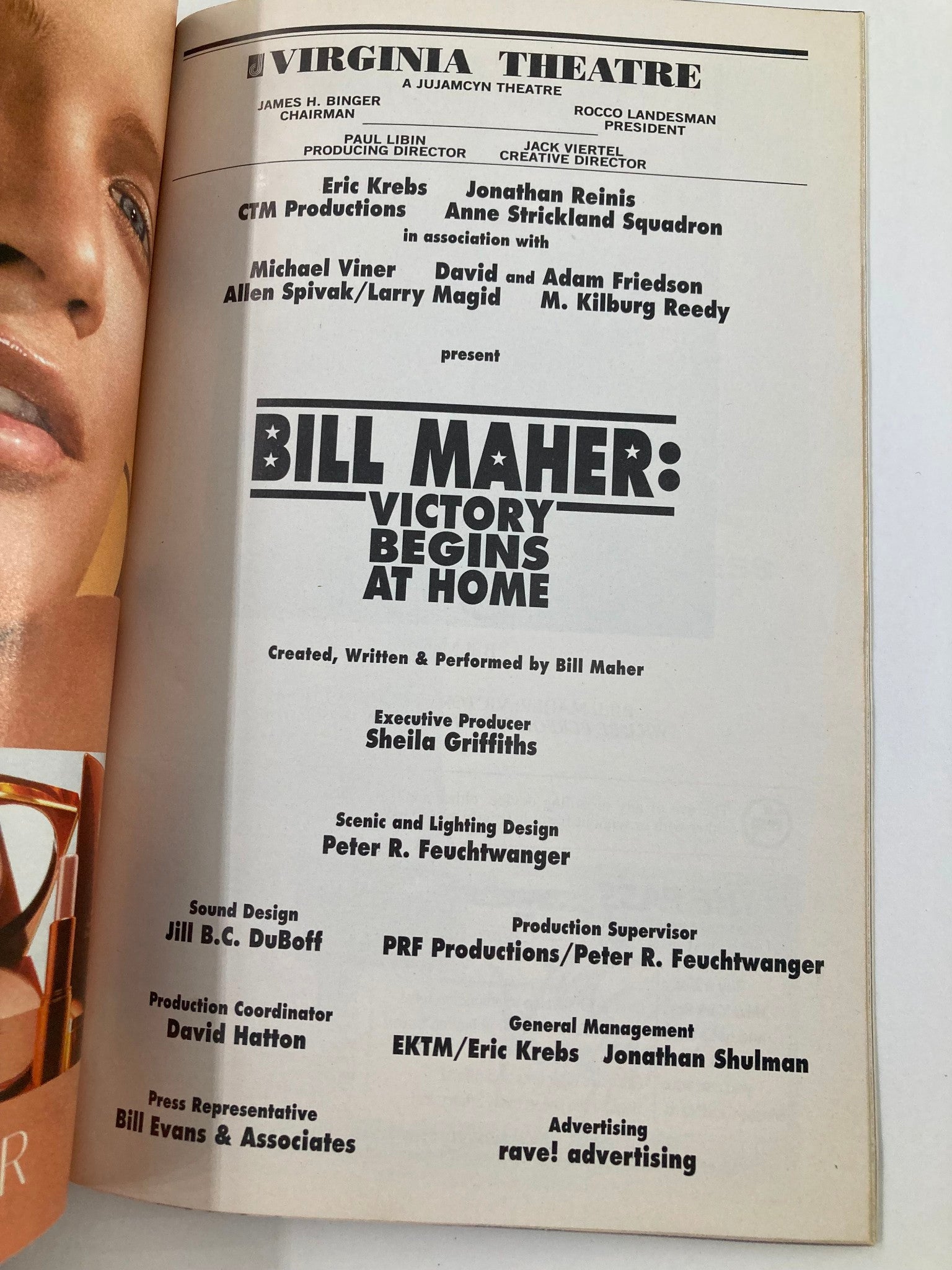 2003 Playbill Virginia Theatre Bill Maher Victory Begins at Home