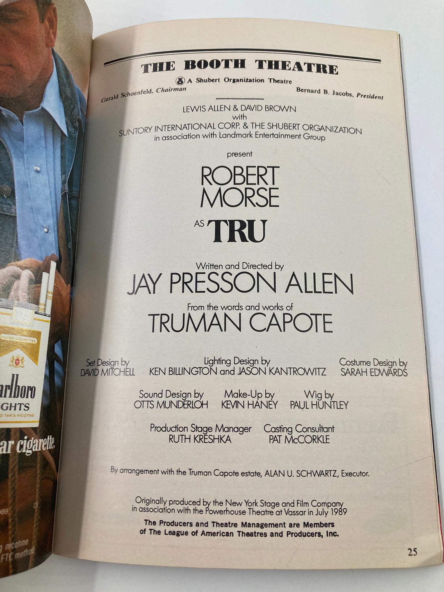 1990 Playbill The Booth Theatre Robert Morse as Tru by Jay Presson Allen