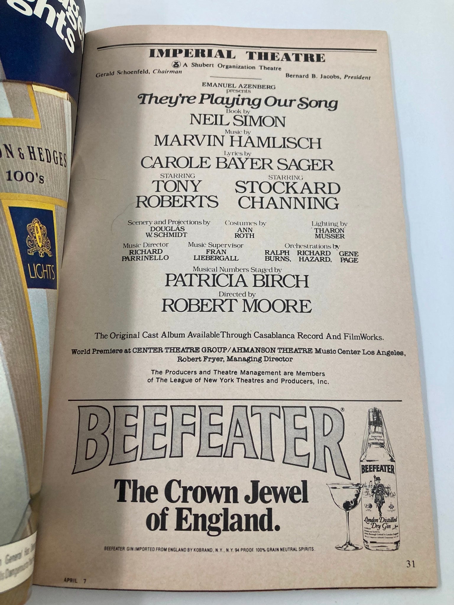 1980 Playbill Imperial Theatre They're Playing Our Song by Robert Moore