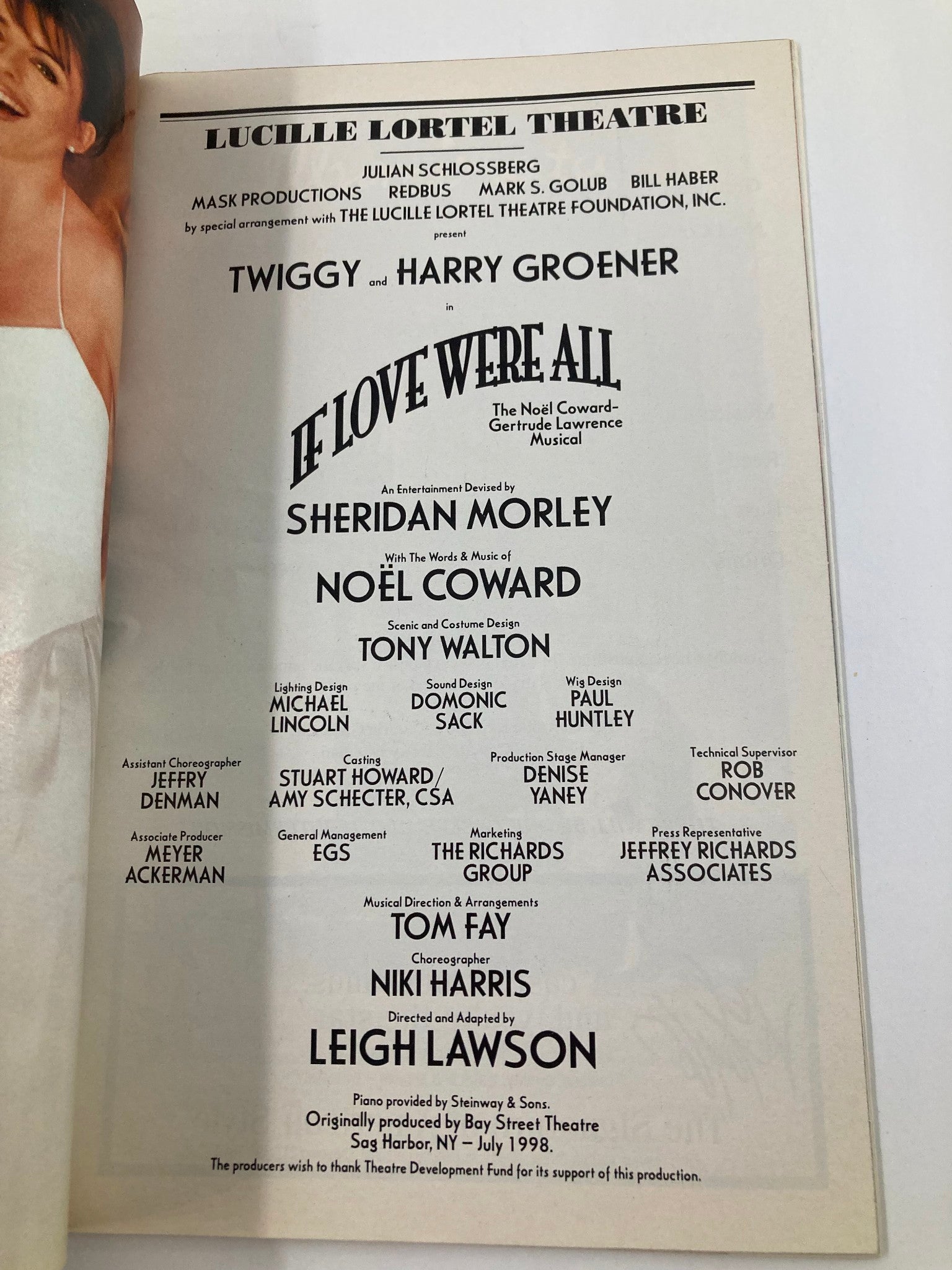 1999 Playbill Lucille Lortel Theatre Twiggy & Harry Groener in If Love Were All