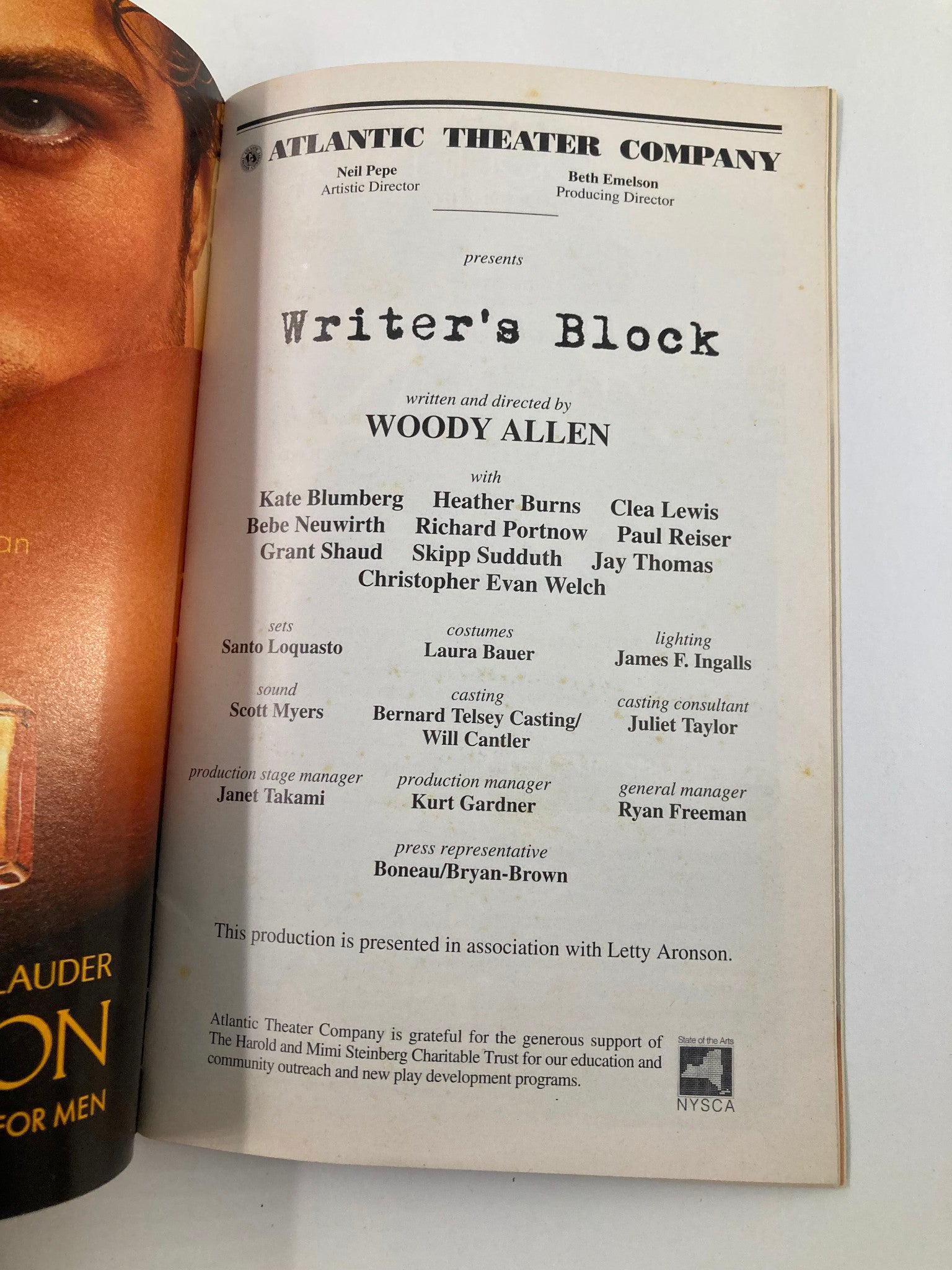 2003 Playbill Atlantic Theater Company Writer's Block by Woody Allen