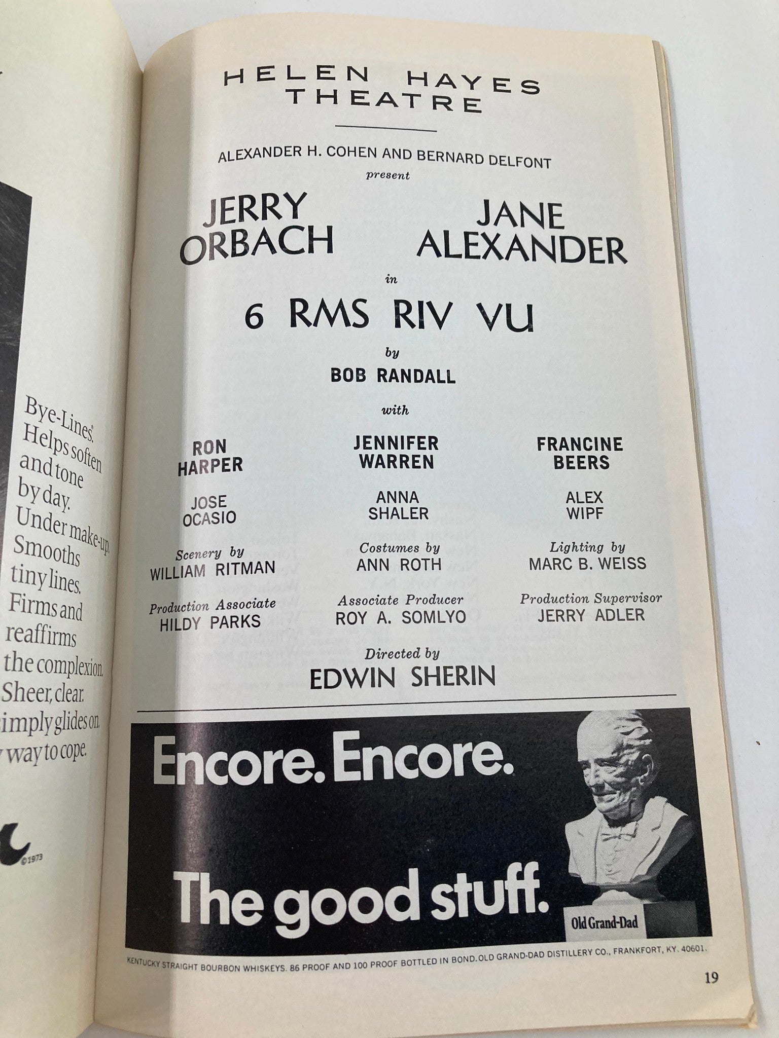 1973 Playbill Helen Hayes Theatre Jerry Orbach, Jane Alexander in 6 Rms Riv Vu