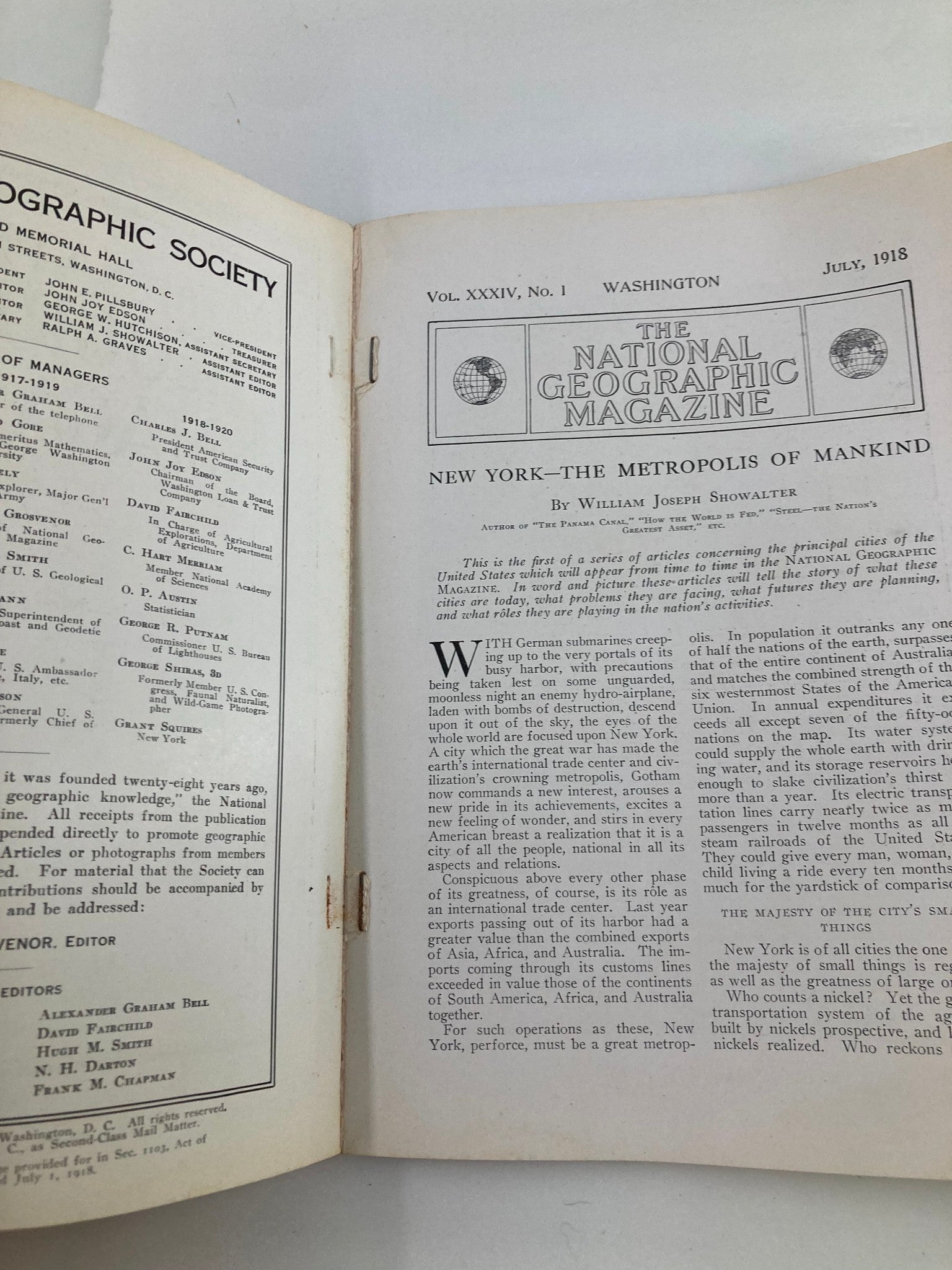 VTG The National Geographic Magazine July 1918 New York Metropolis No Label