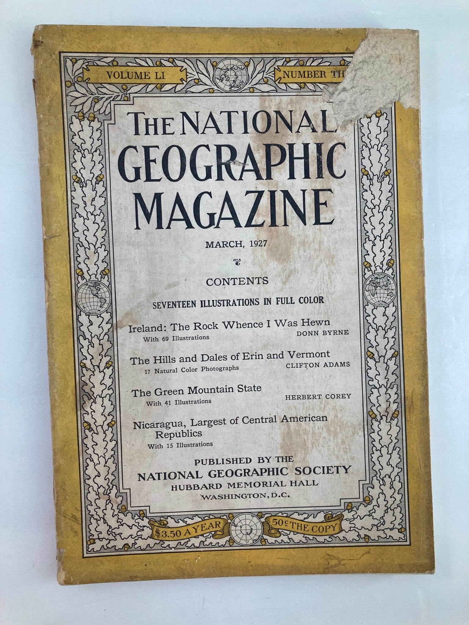 VTG The National Geographic Magazine March 1927 Green Mountain State No Label