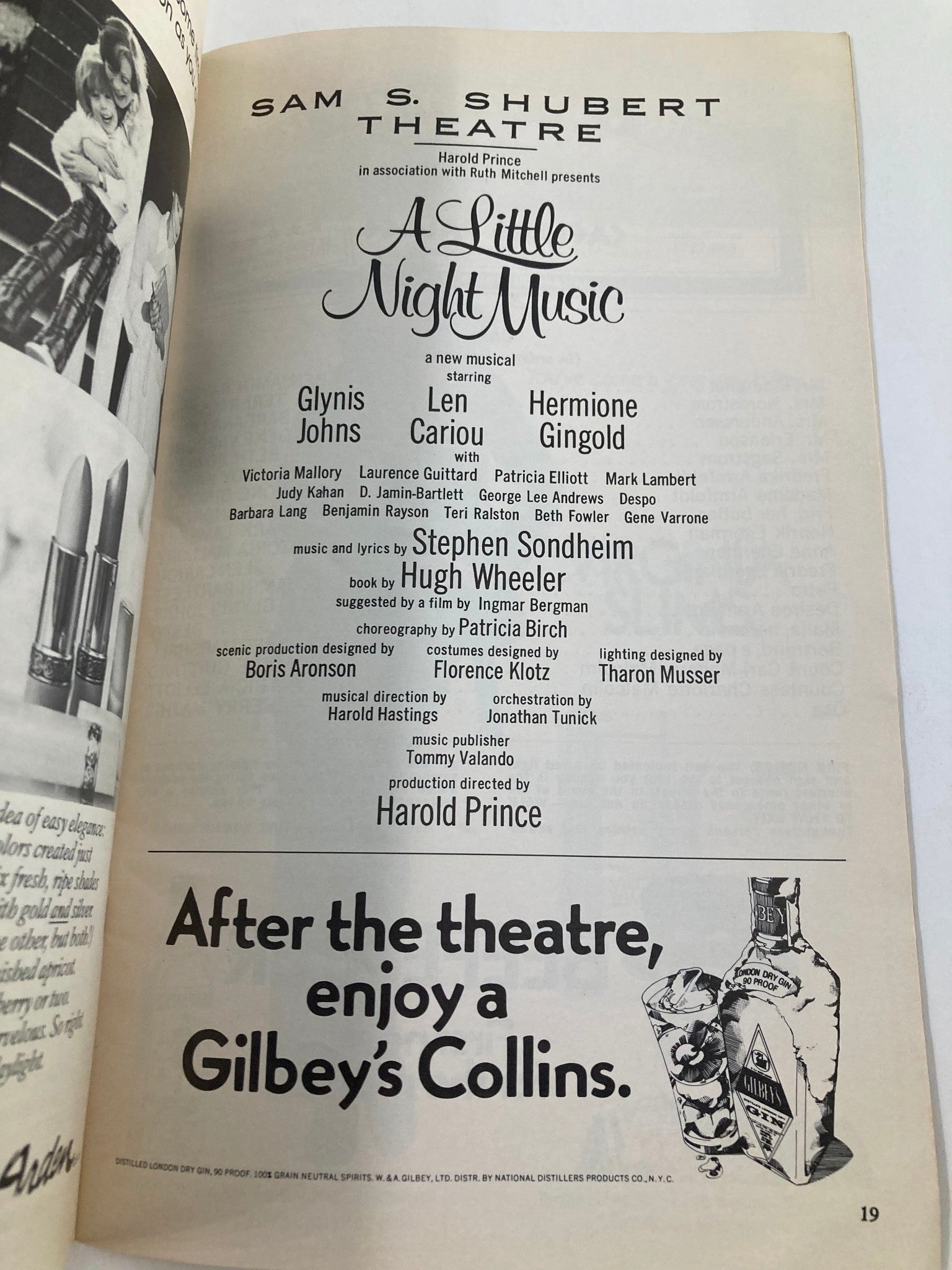 1973 Playbill Sam S. Shubert Theatre Glynis Johns in A Little Night Music