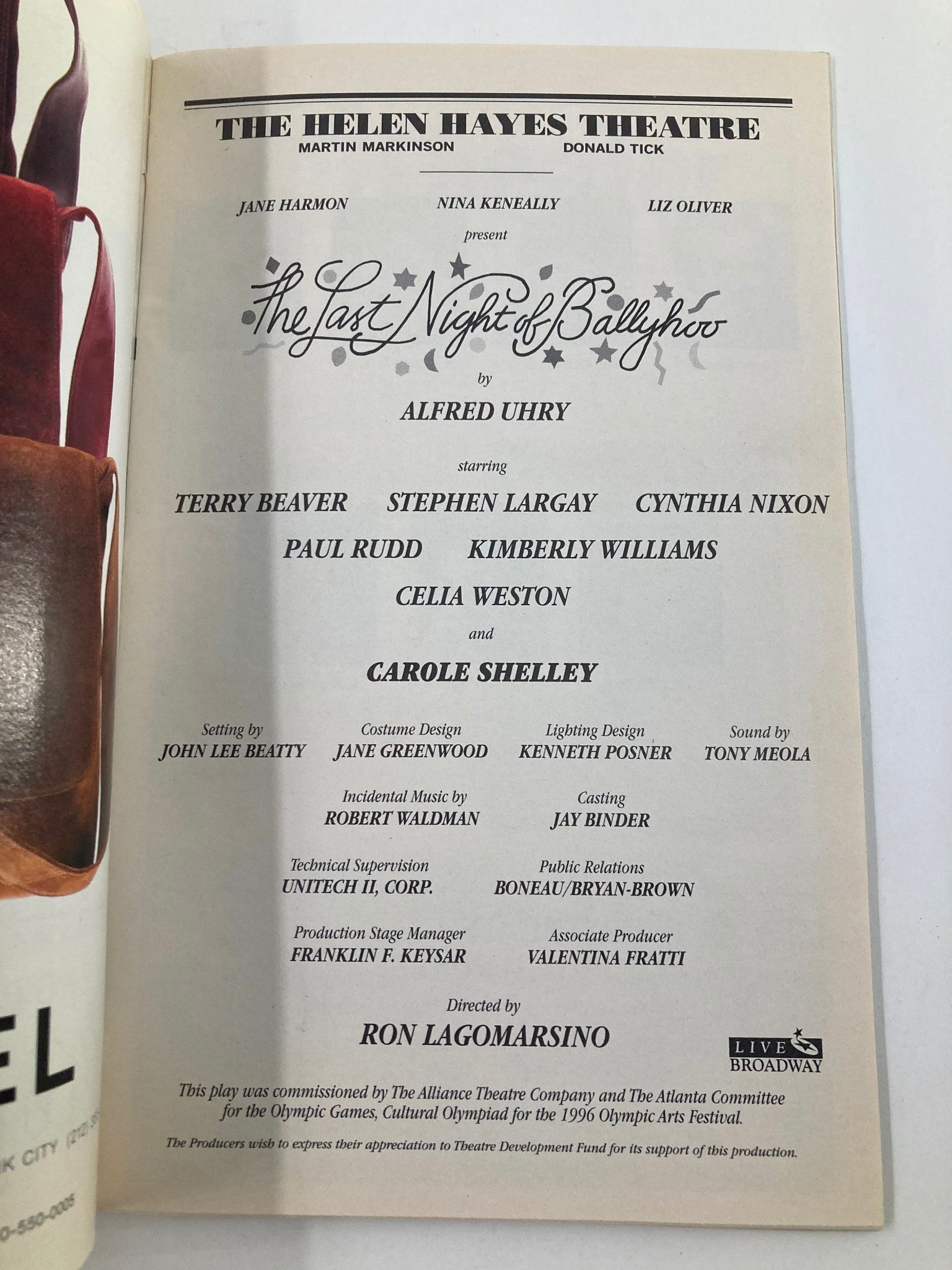 1997 Playbill The Helen Hayes Theatre The Last Night in Ballyhoo by Alfred Uhry