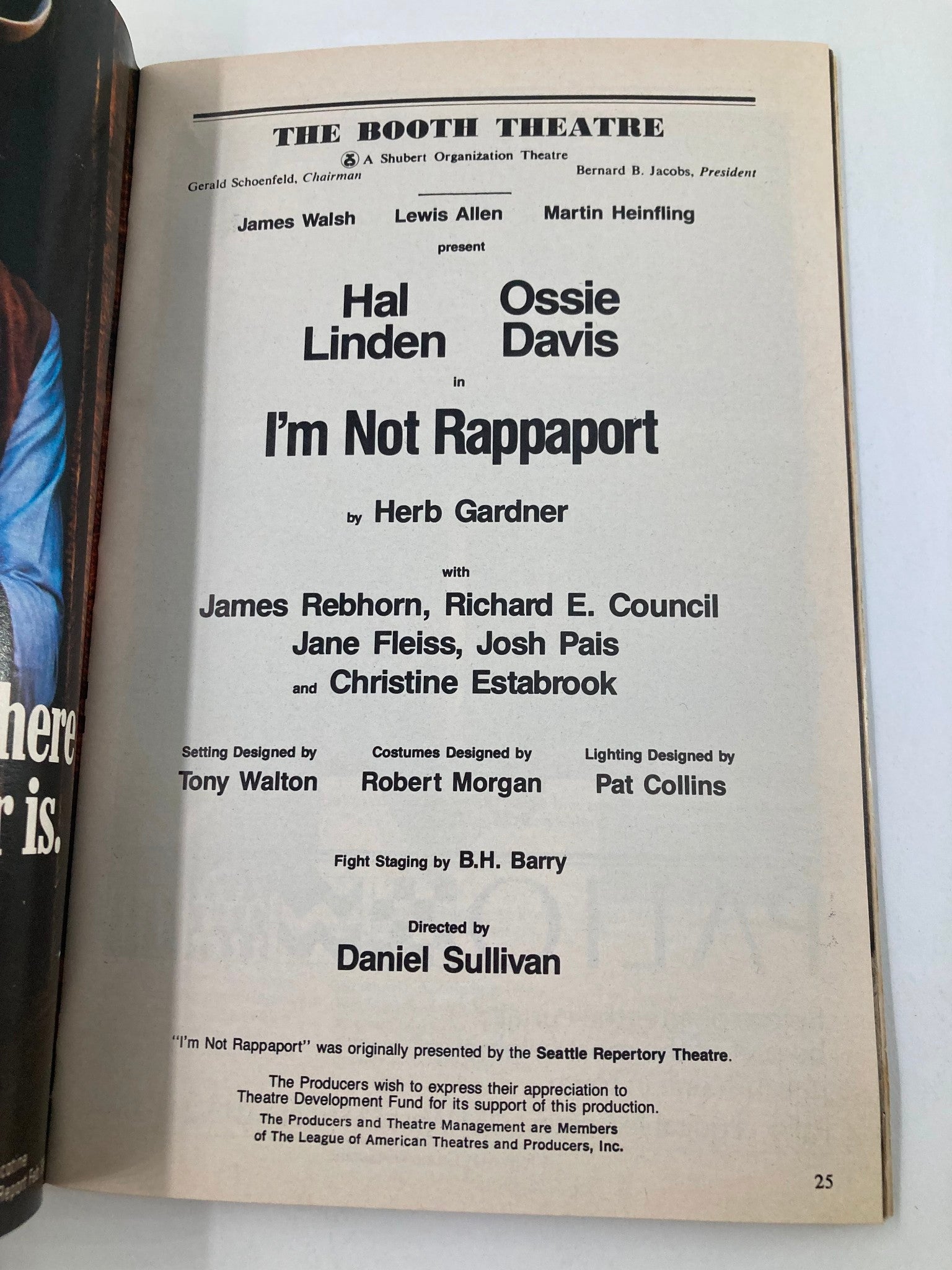 1987 Playbill The Booth Theatre Hal Linden in I'm Not Rappaport by Herb Gardner