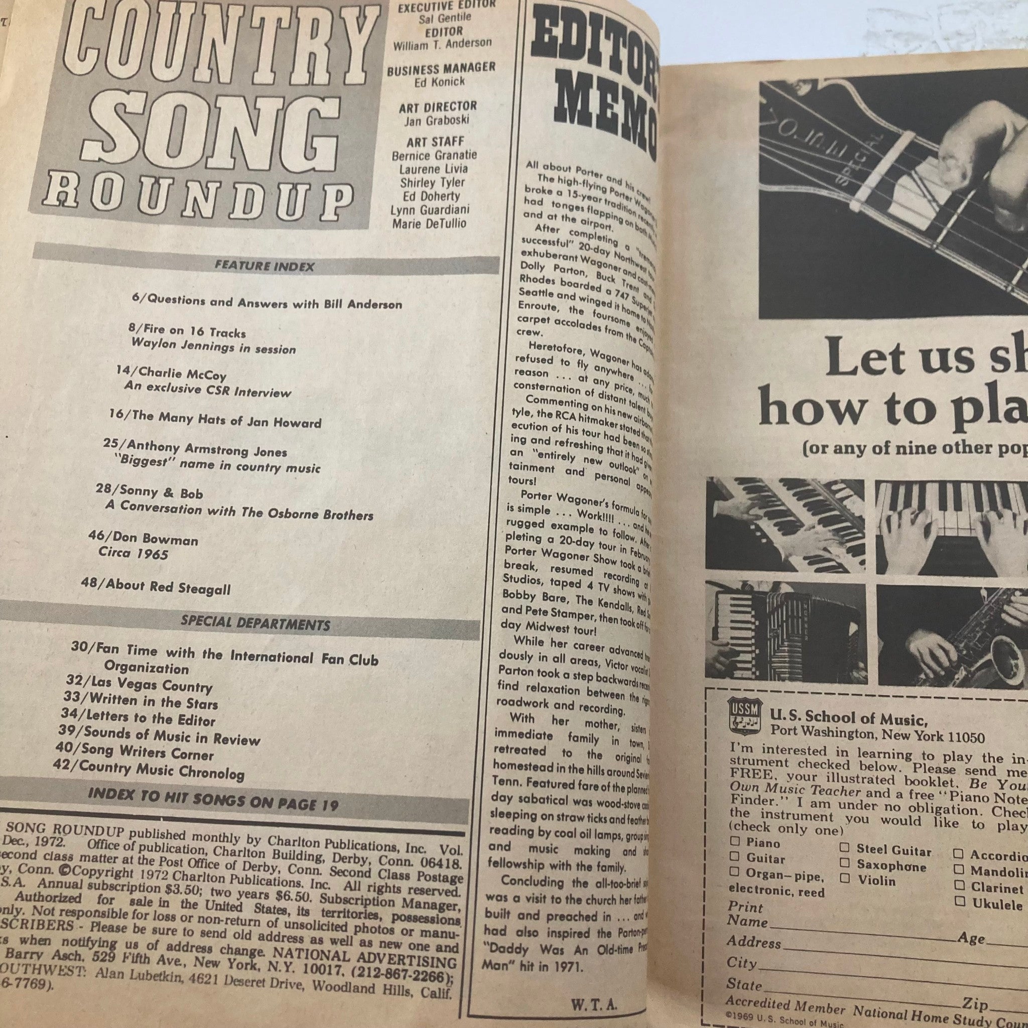 VTG Country Song Roundup Magazine December 1972 Waylon Jennings in Session