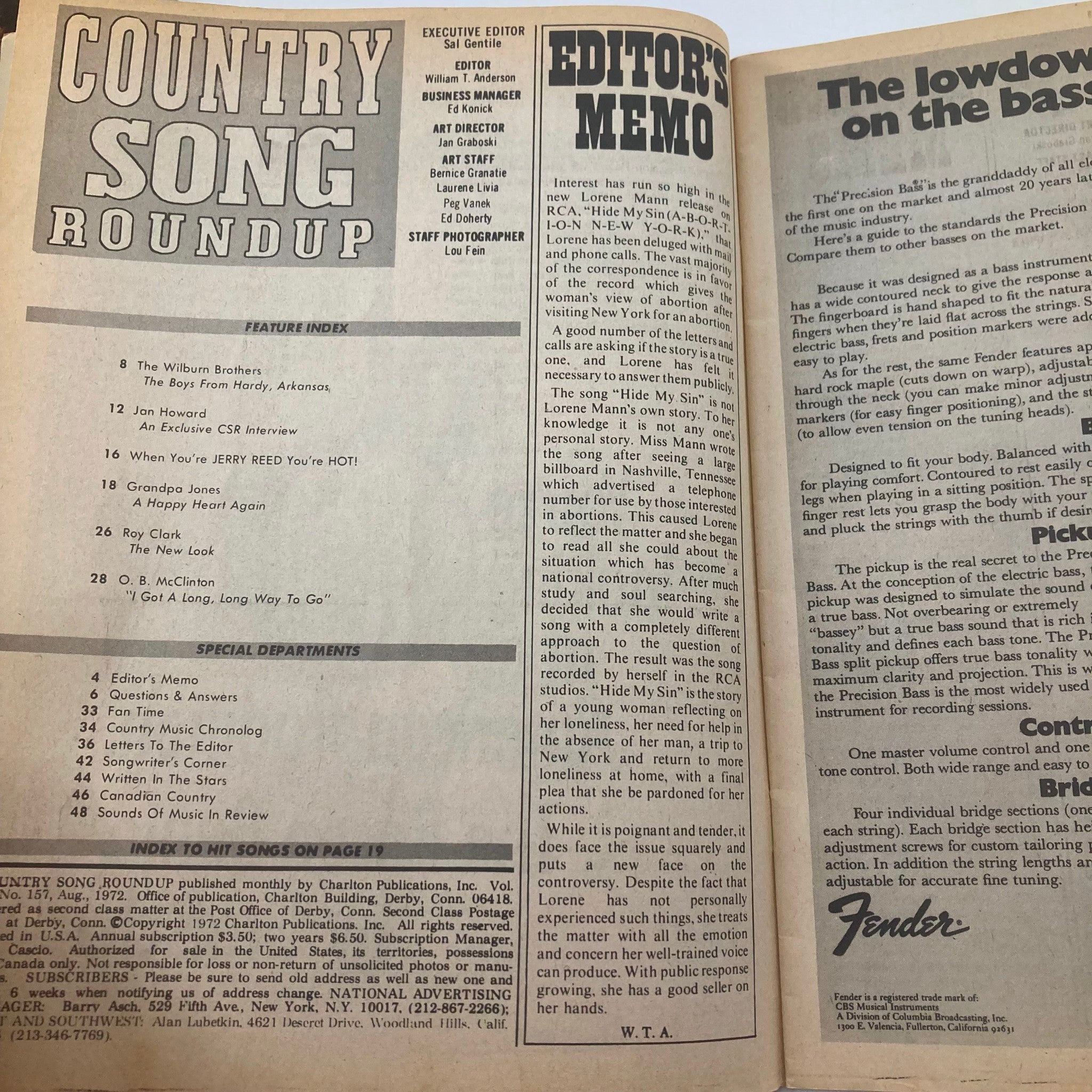 VTG Country Song Roundup Magazine August 1972 The Wilburn Brothers