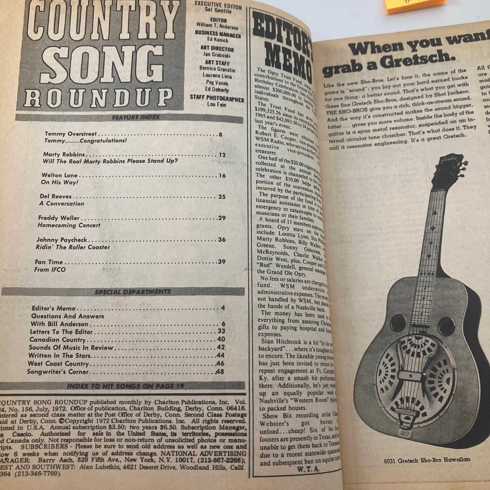 VTG Country Song Roundup Magazine July 1972 Tommy Overstreet Cover