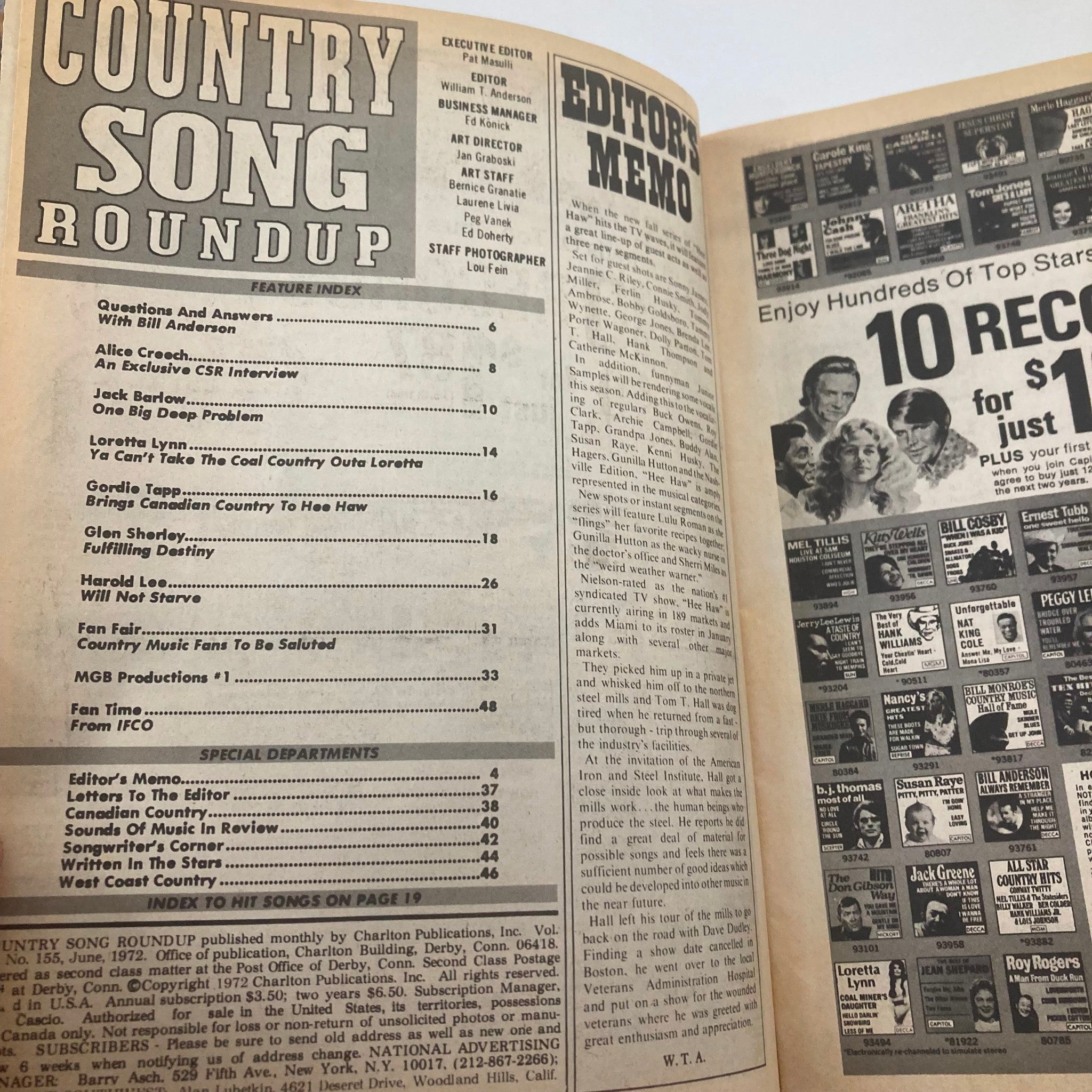 VTG Country Song Roundup Magazine June 1972 Loretta Lynn Coal Miner's Daughter