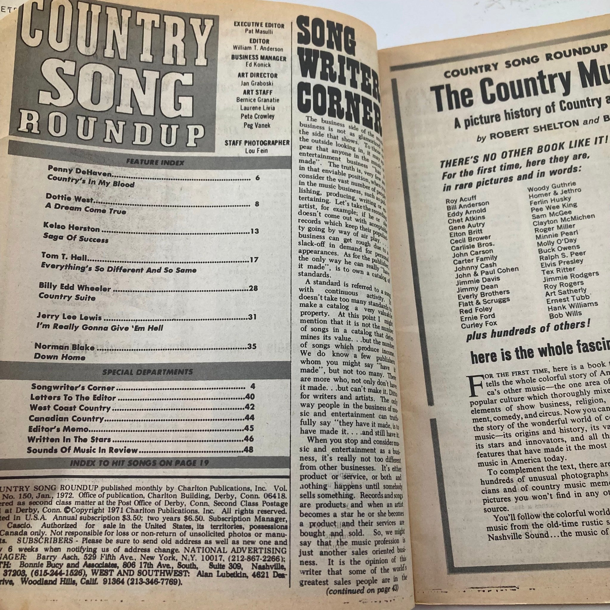 VTG Country Song Roundup Magazine January 1972 Dottie West 'My Dream Come True'