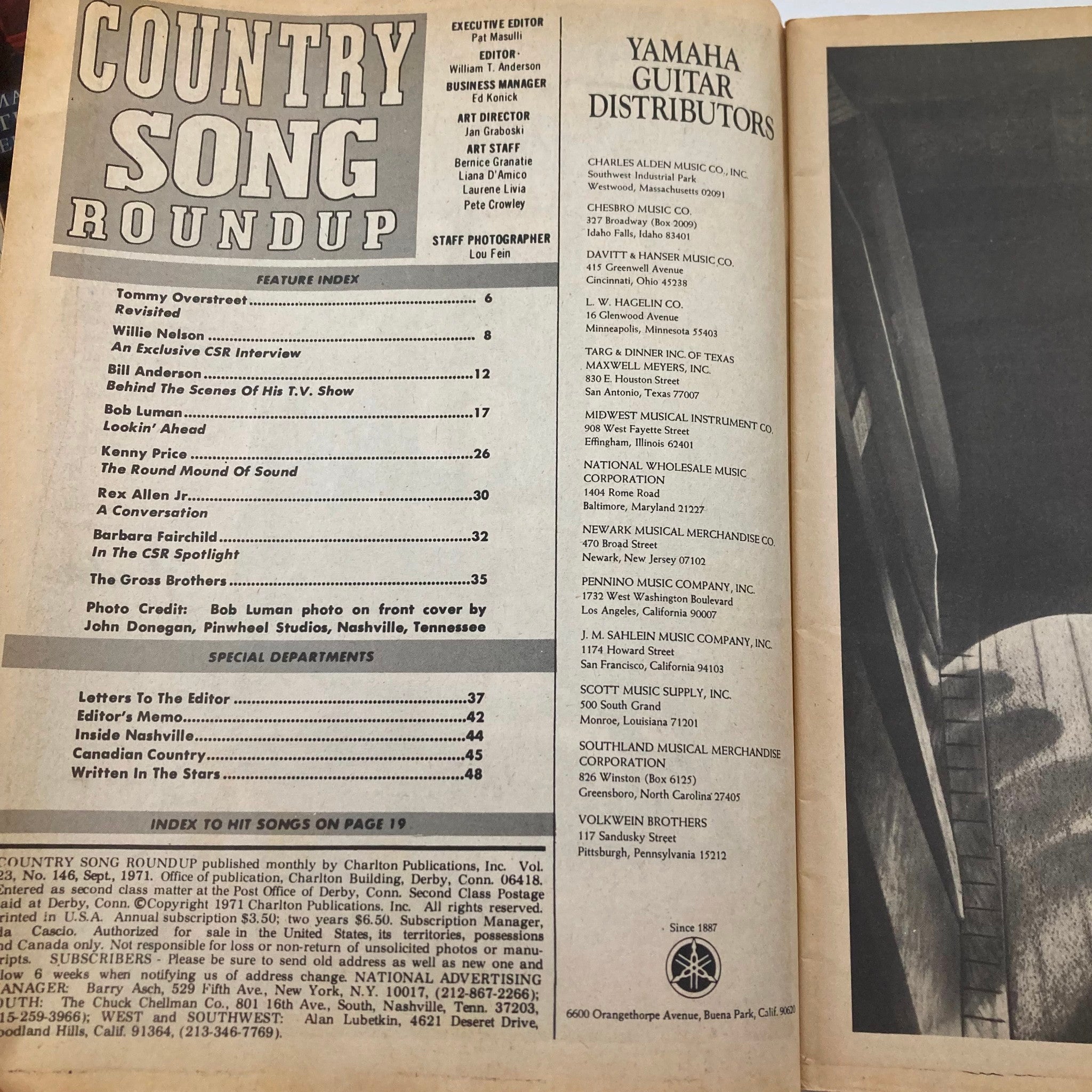 VTG Country Song Roundup Magazine September 1971 Bob Luman & Bill Anderson