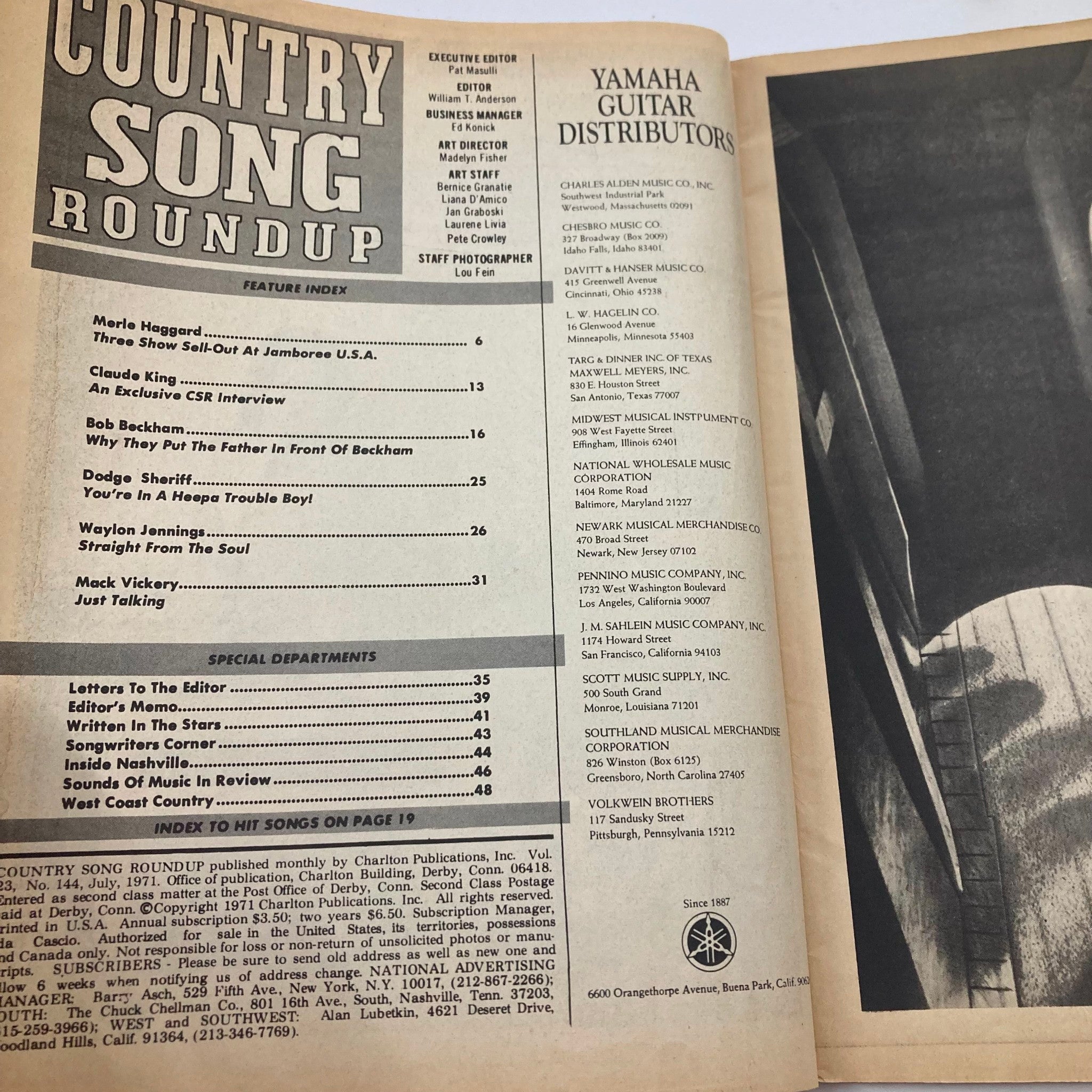 VTG Country Song Roundup Magazine July 1971 Waylon Jennings & Merle Haggard