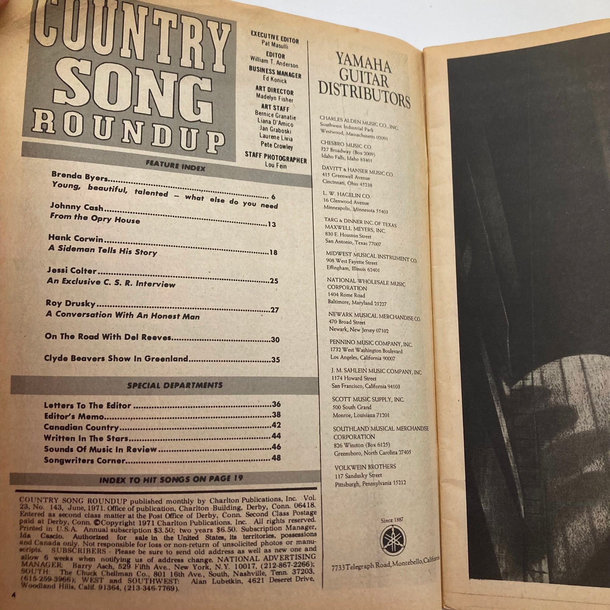 VTG Country Song Roundup Magazine June 1971 Roy Drusky & Jessi Colter