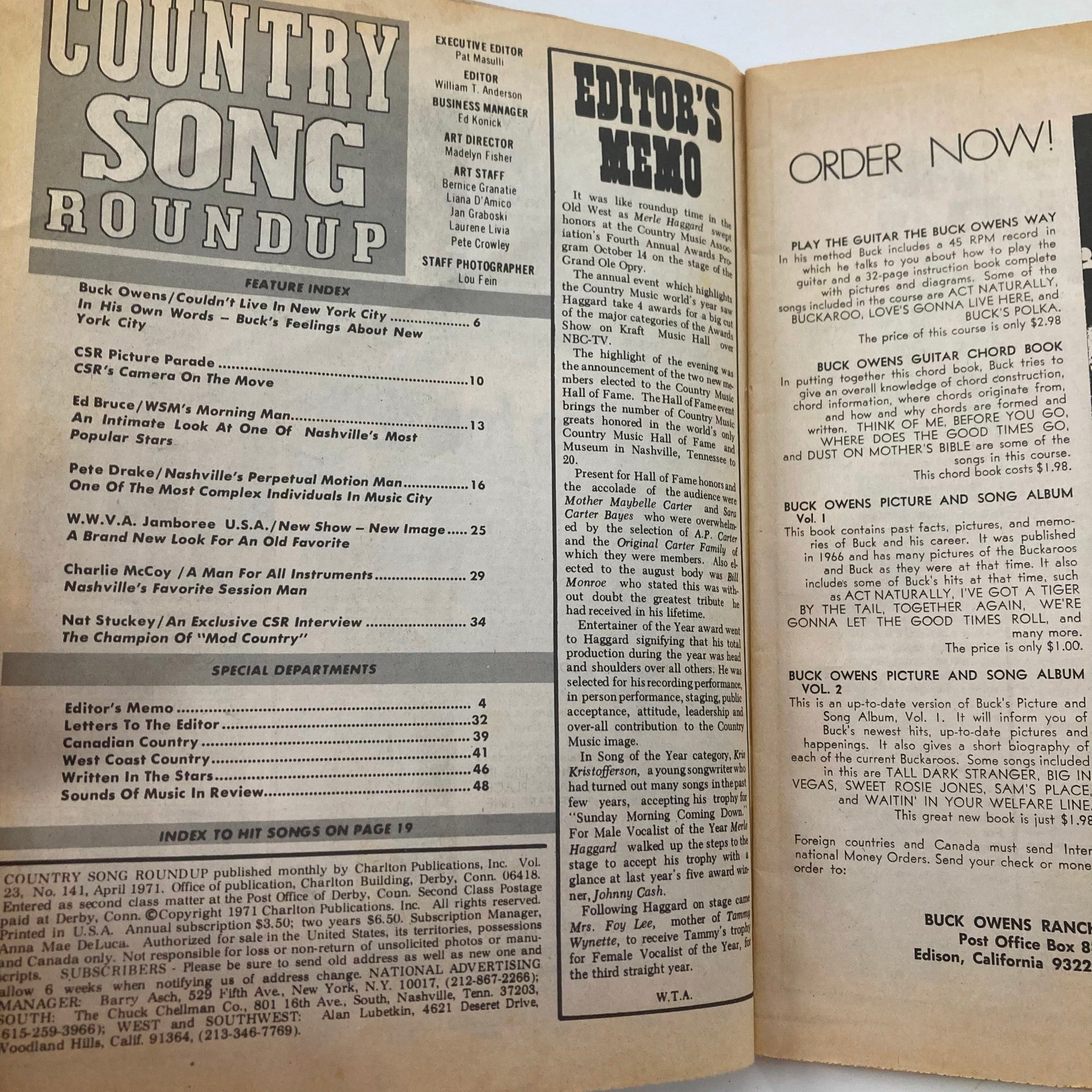 VTG Country Song Roundup Magazine April 1971 Nat Stuckey & Pete Drake