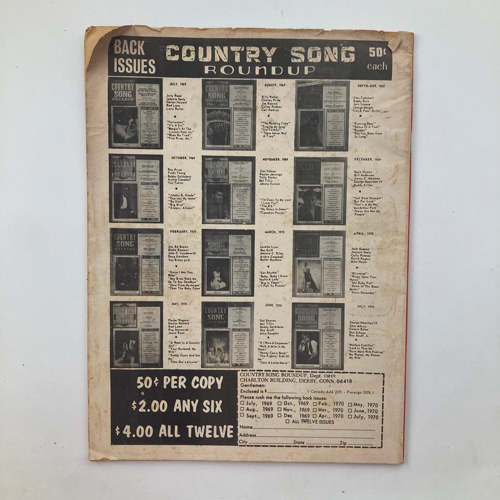 VTG Country Song Roundup Magazine January 1971 Danny Davis & Charley Pride