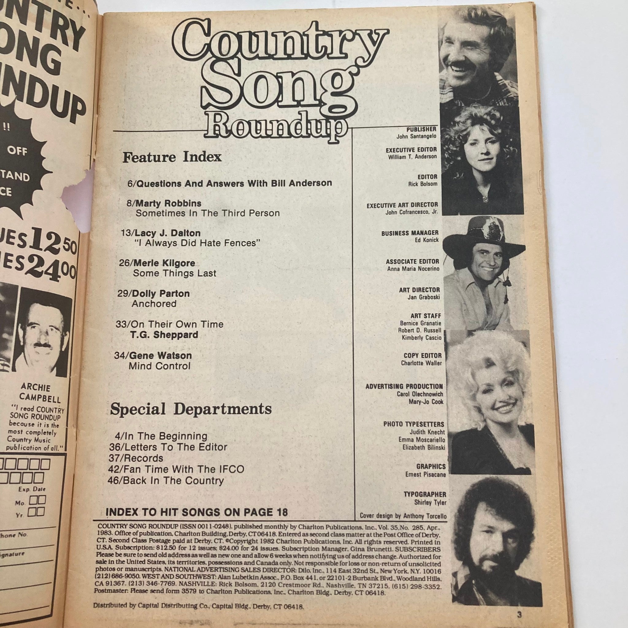 VTG Country Song Roundup Magazine April 1983 Dolly Parton Anchored