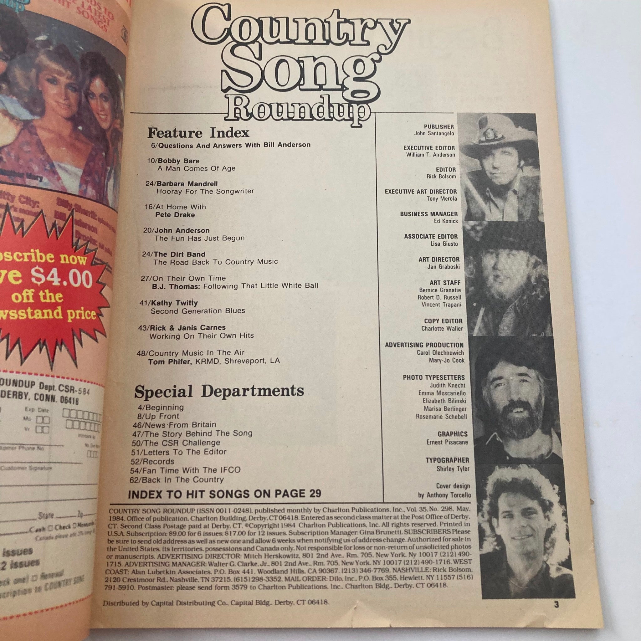 VTG Country Song Roundup Magazine May 1984 B.J. Thomas Little White Ball