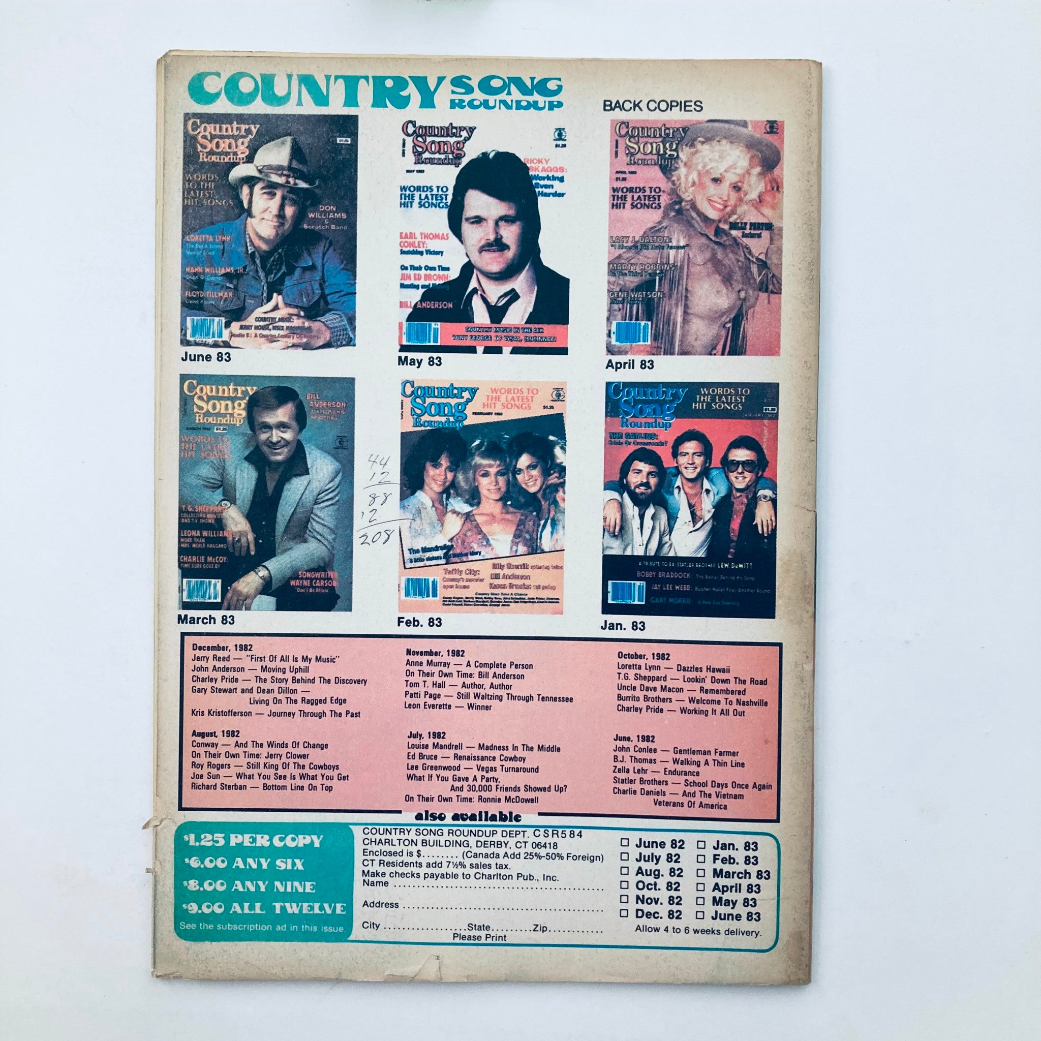 VTG Country Song Roundup Magazine May 1984 B.J. Thomas Little White Ball