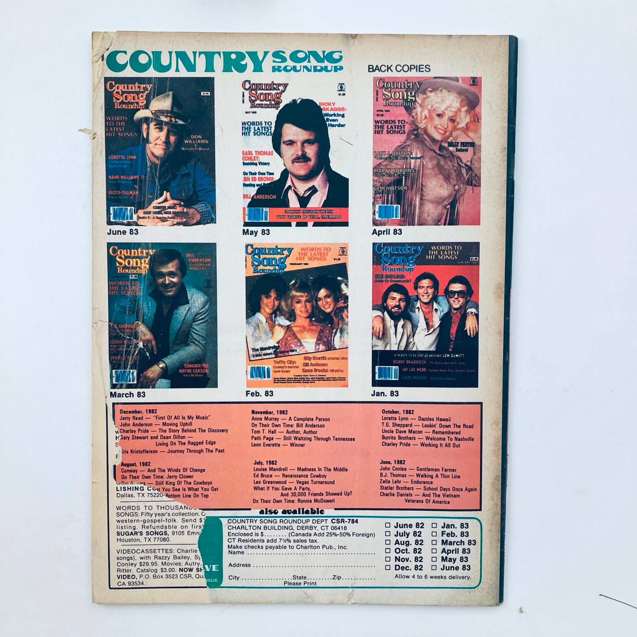 VTG Country Song Roundup Magazine July 1984 Johnny Cash 'Man In Black'