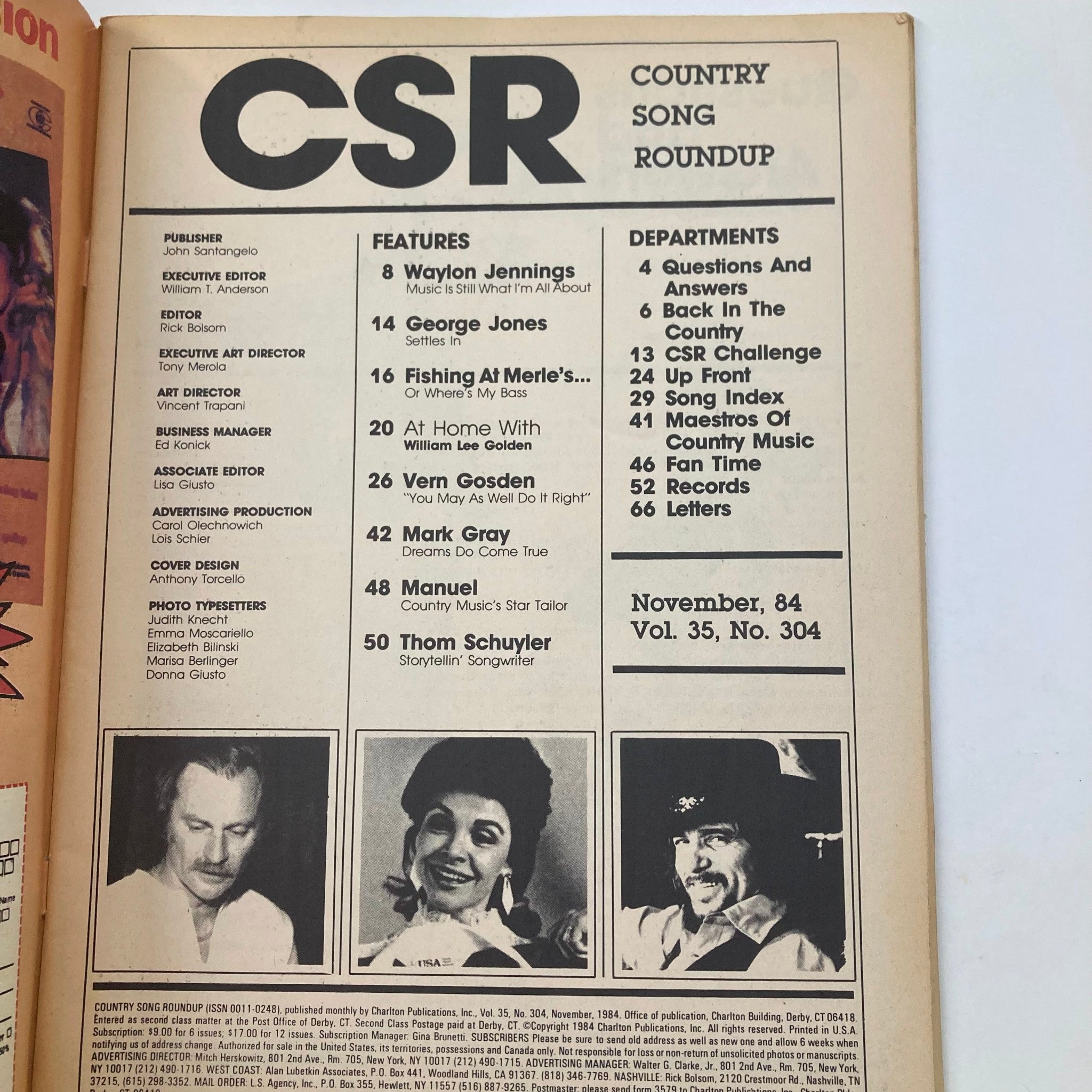 VTG Country Song Roundup Magazine November 1984 Waylon Jennings Cover