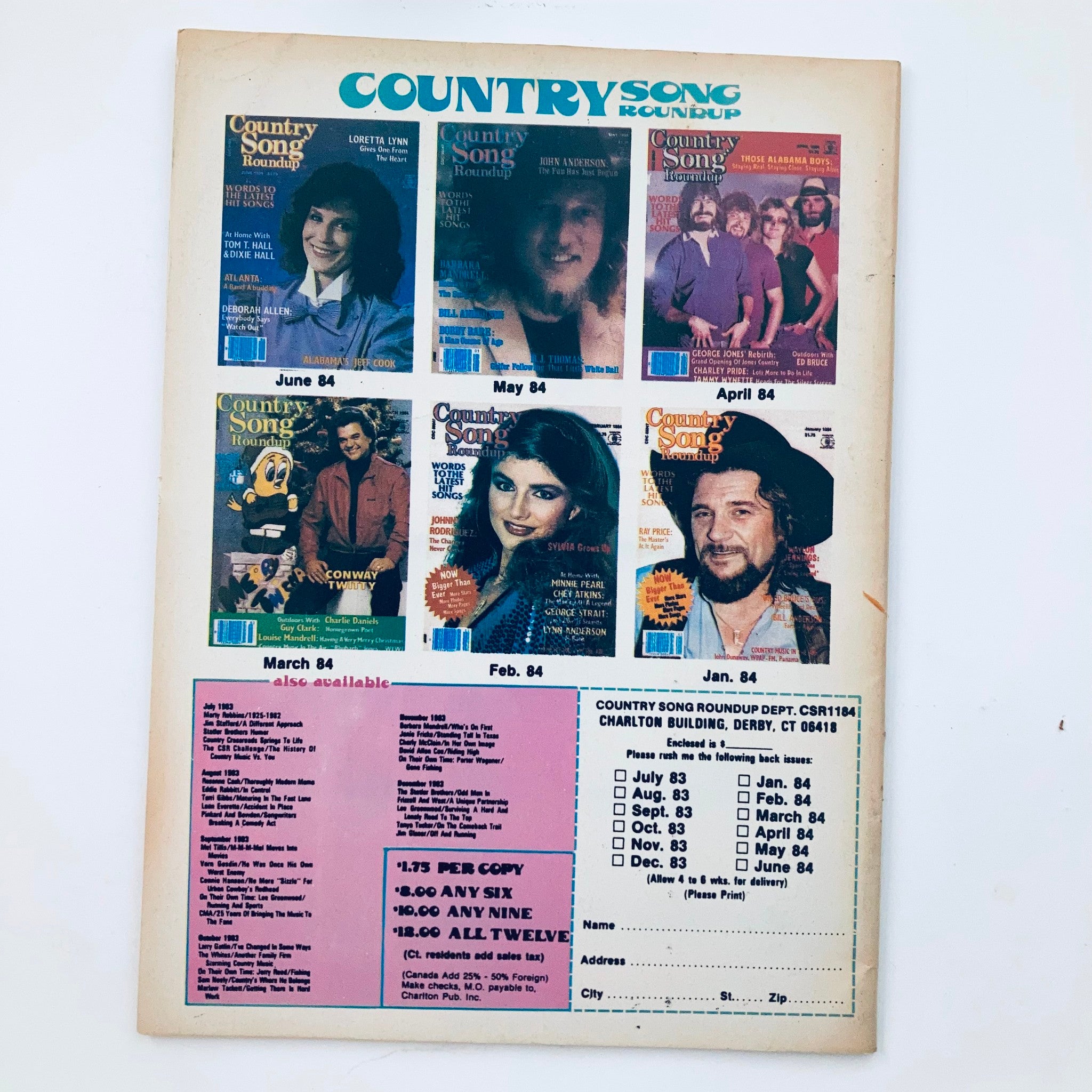 VTG Country Song Roundup Magazine November 1984 Waylon Jennings Cover