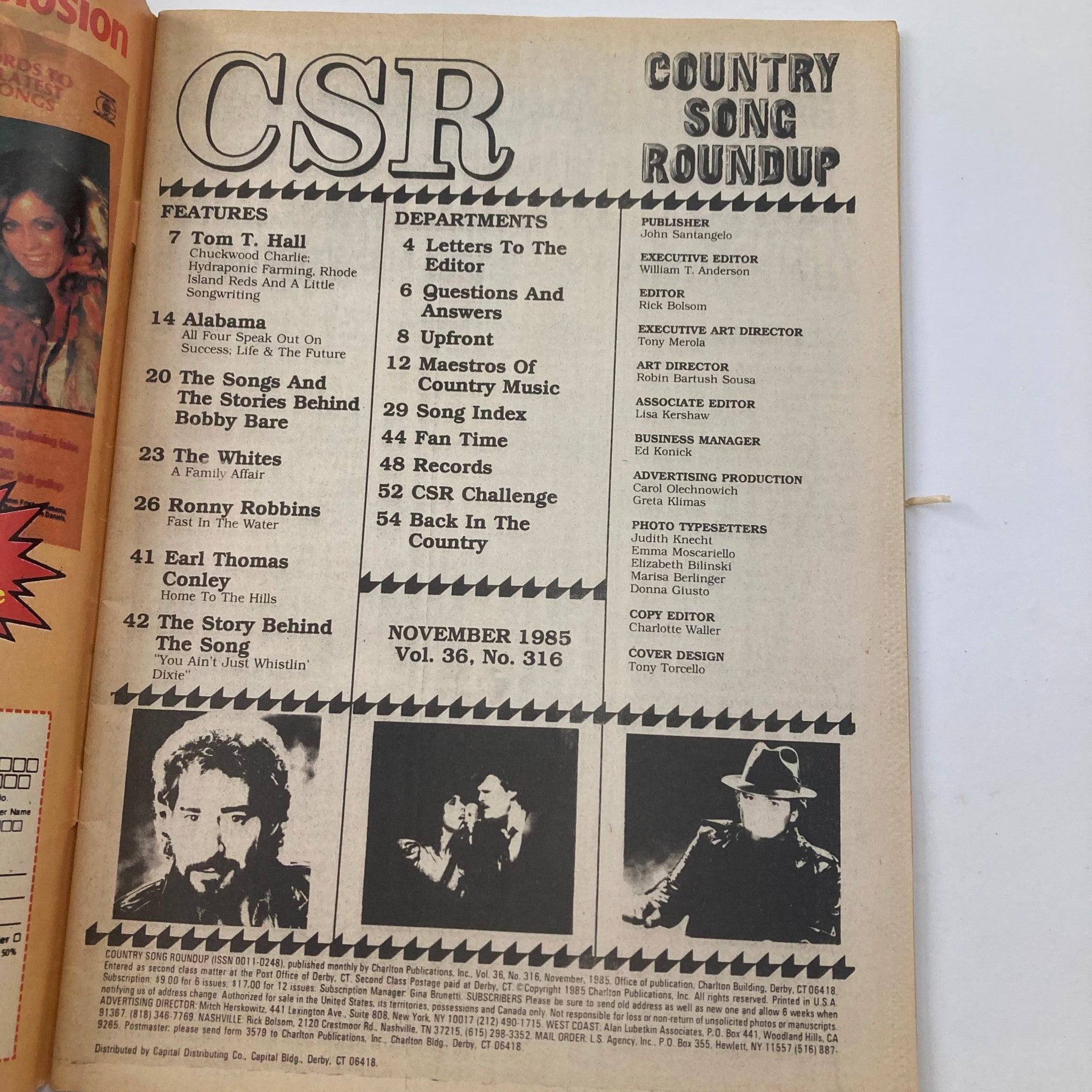 VTG Country Song Roundup Magazine November 1985 Alabama Life and The Future