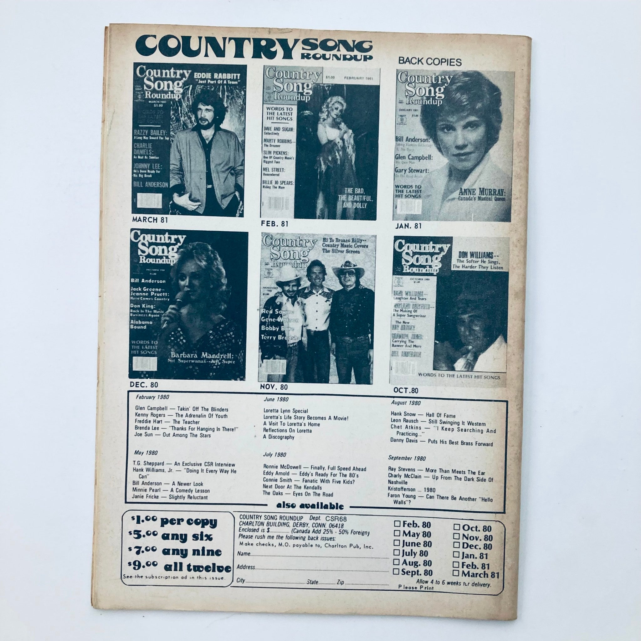 VTG Country Song Roundup Magazine June 1981 Crystal Gayle & Dolly Parton