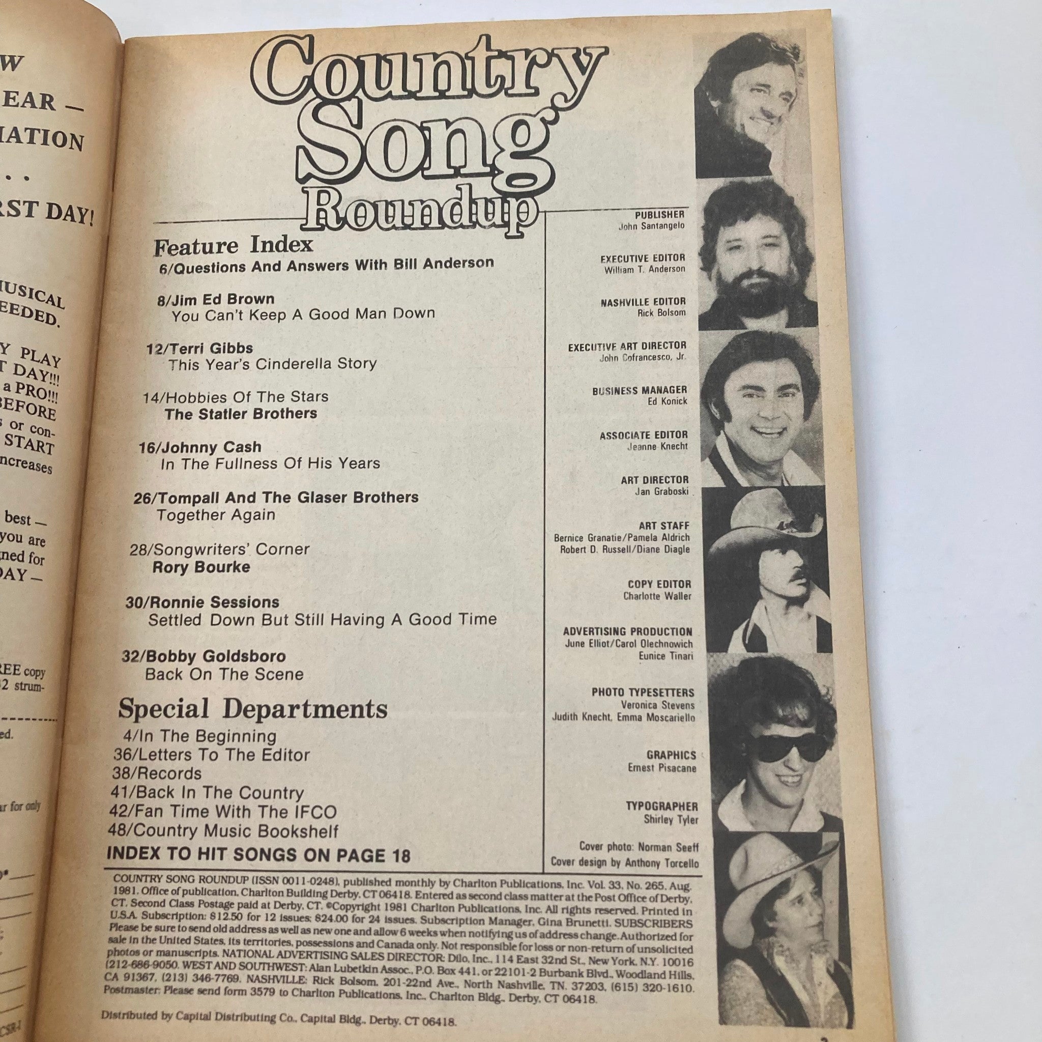 VTG Country Song Roundup Magazine August 1981 Bobby Goldsboro No Label