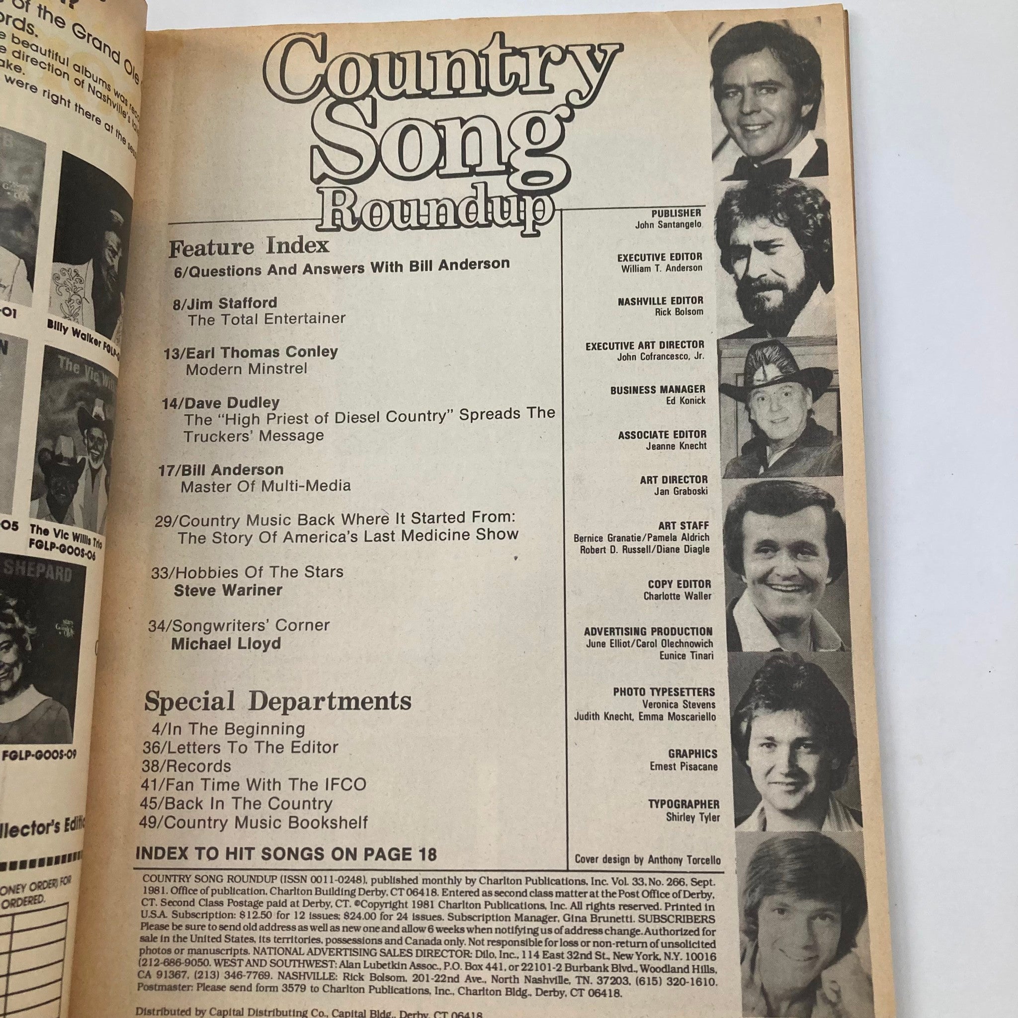 VTG Country Song Roundup Magazine September 1981 Bill Anderson & Dave Dudley