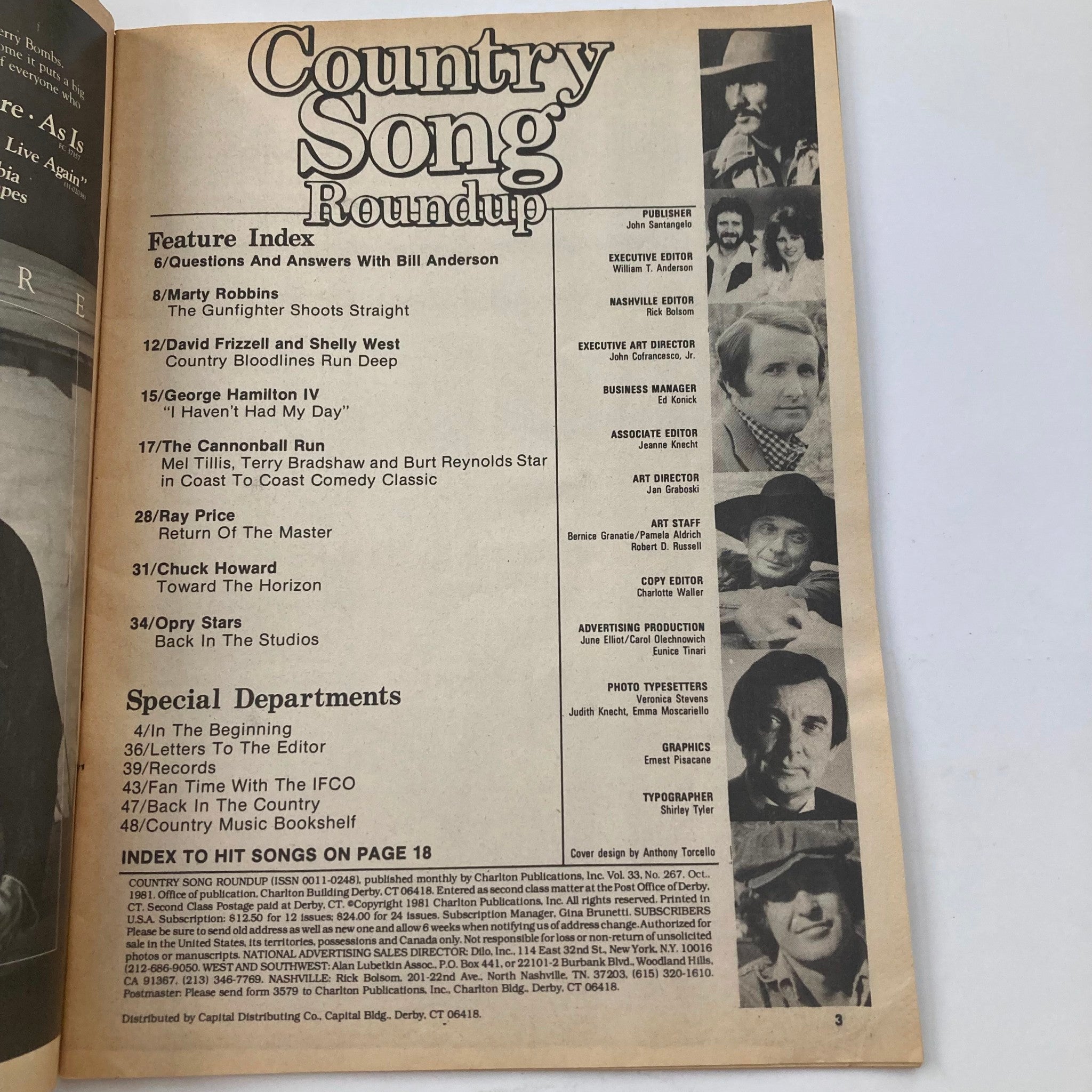 VTG Country Song Roundup Magazine October 1981 The Cannonball Run No Label