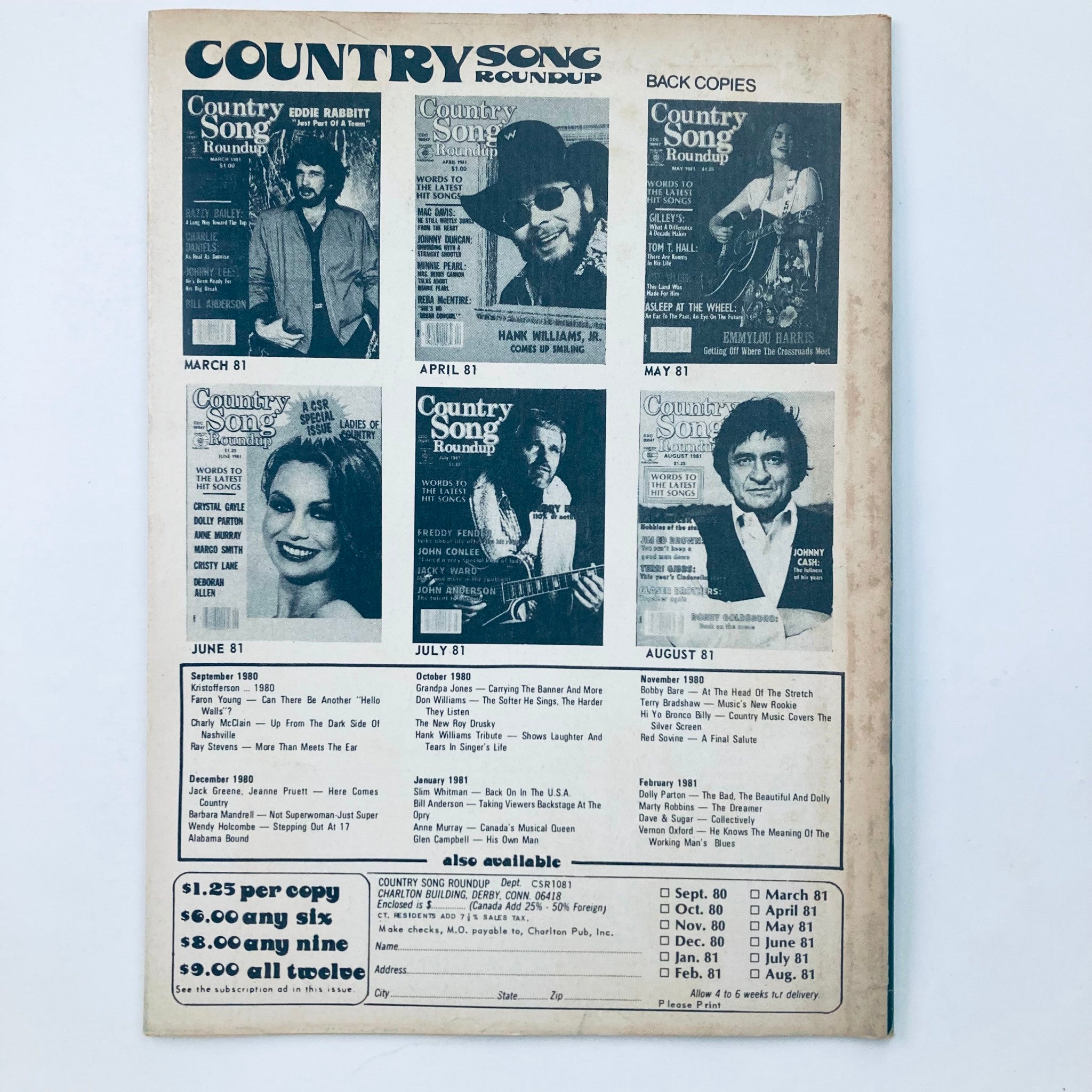 VTG Country Song Roundup Magazine October 1981 The Cannonball Run No Label