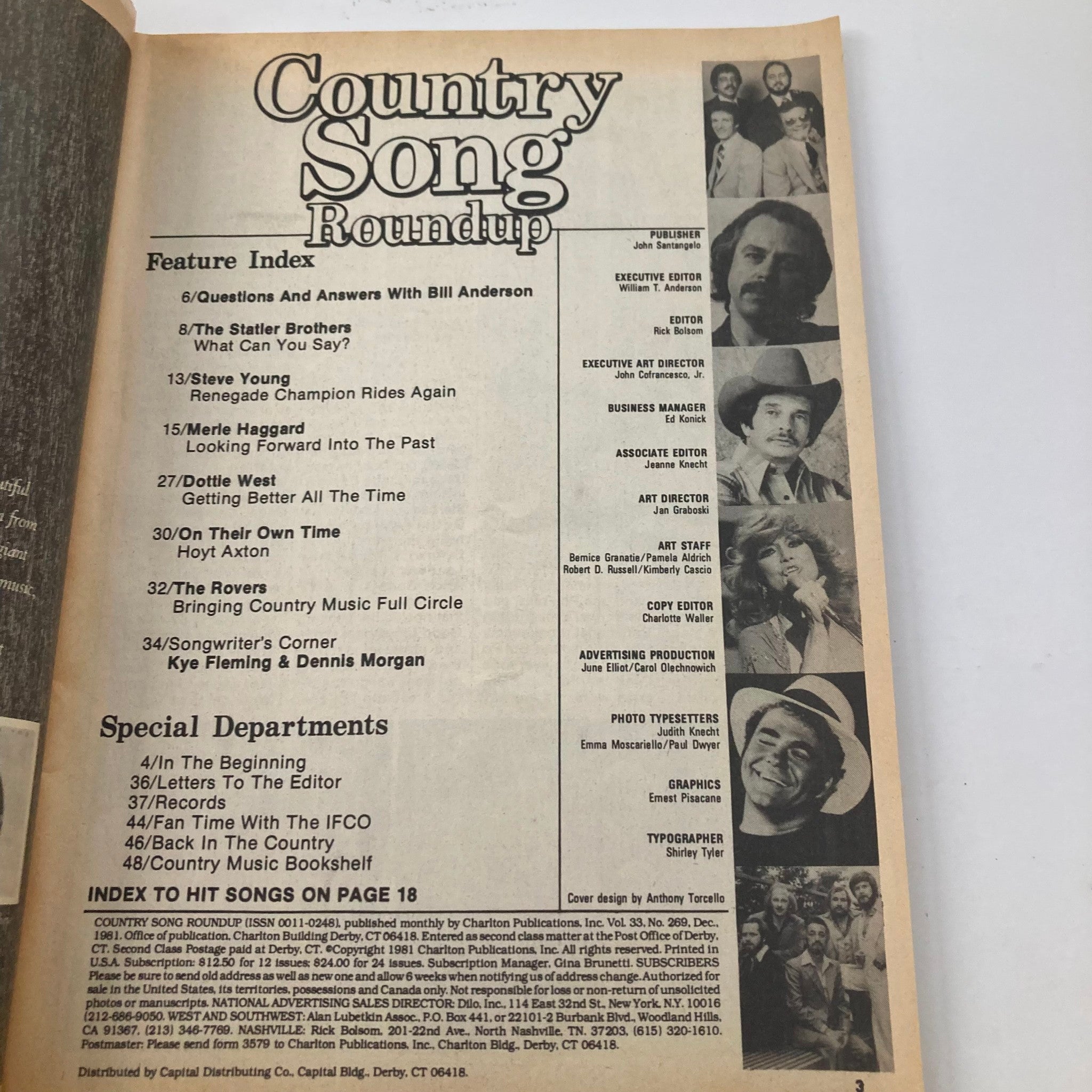 VTG Country Song Roundup Magazine December 1981 Dottie West No Label