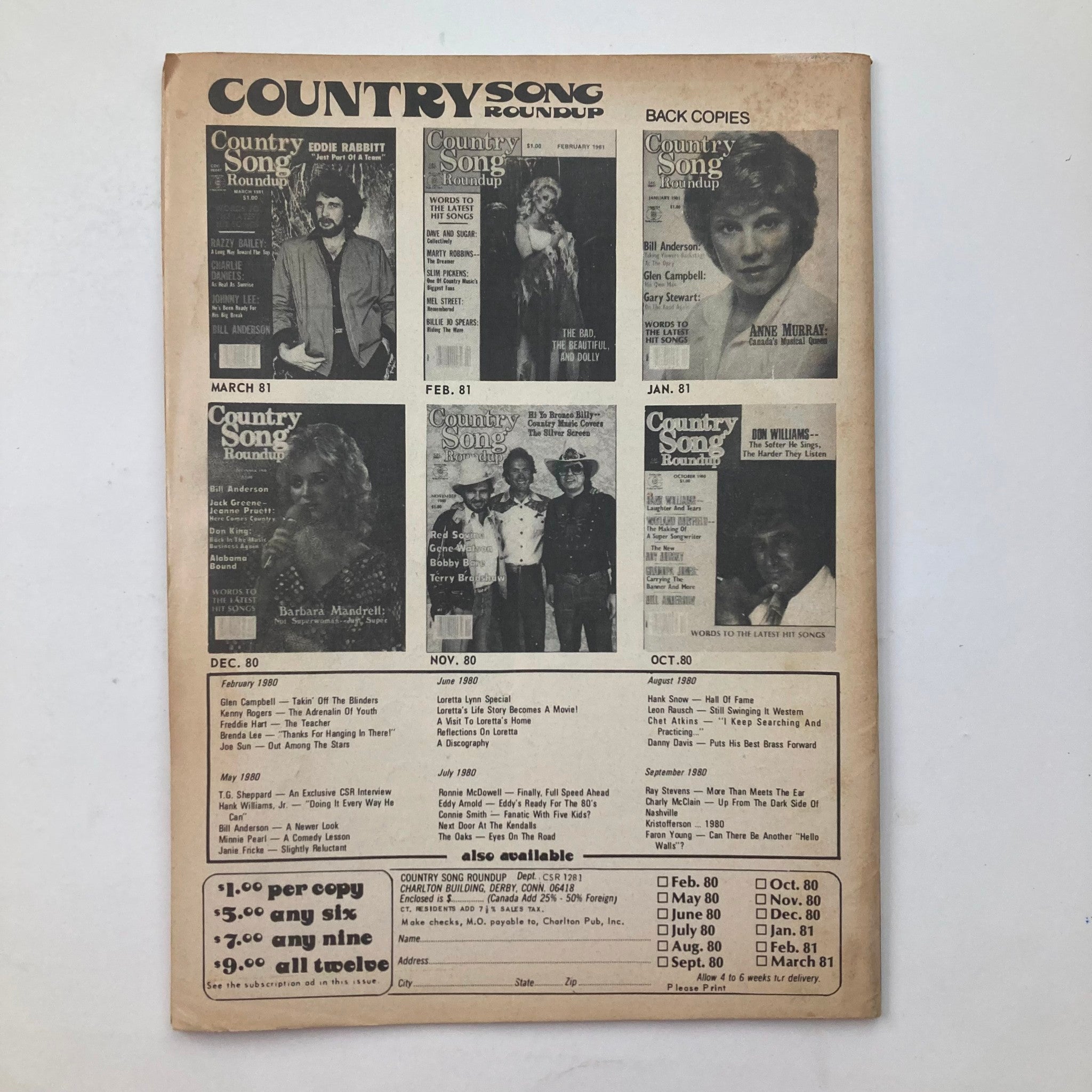 VTG Country Song Roundup Magazine December 1981 Dottie West No Label