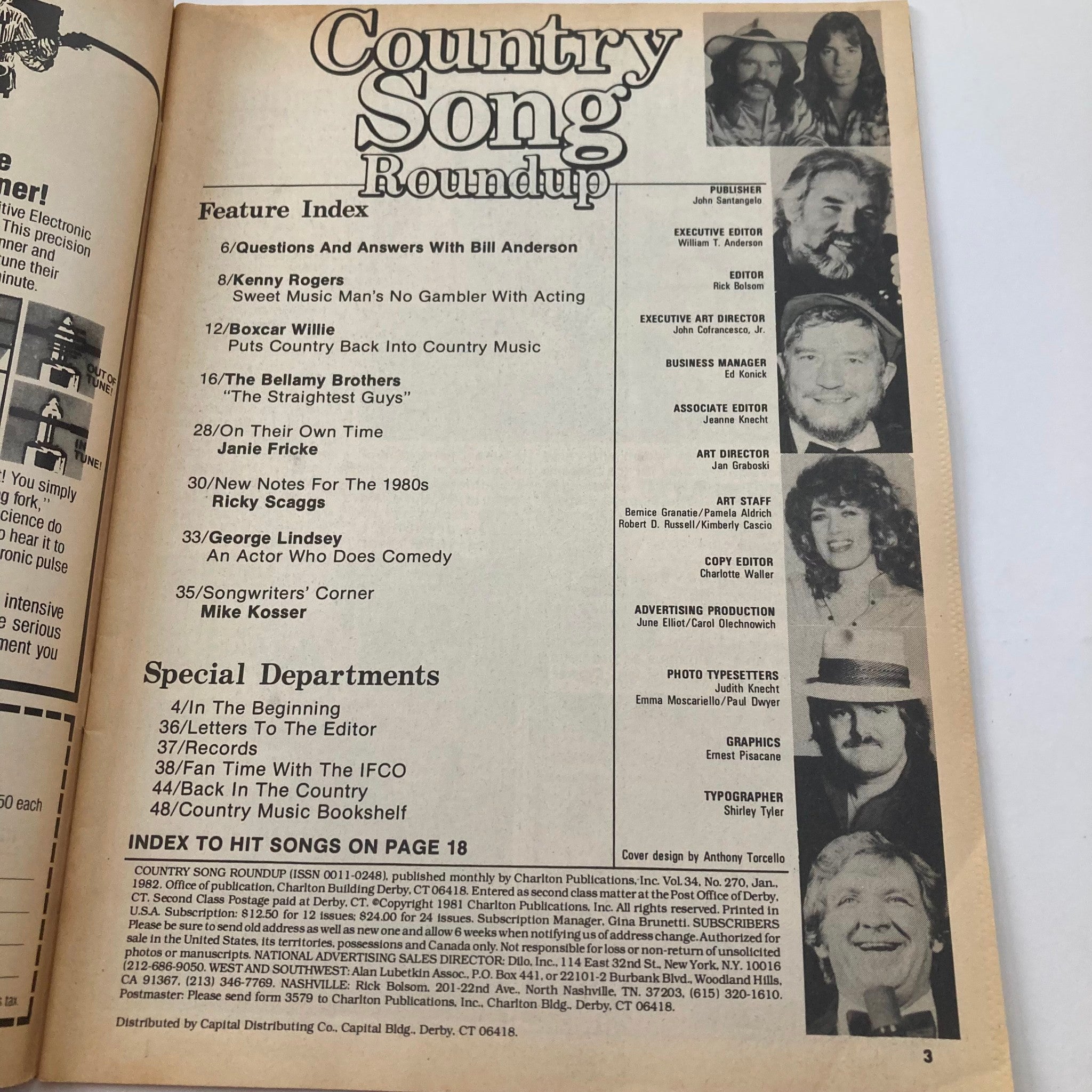 VTG Country Song Roundup Magazine January 1982 Kenny Rogers No Label