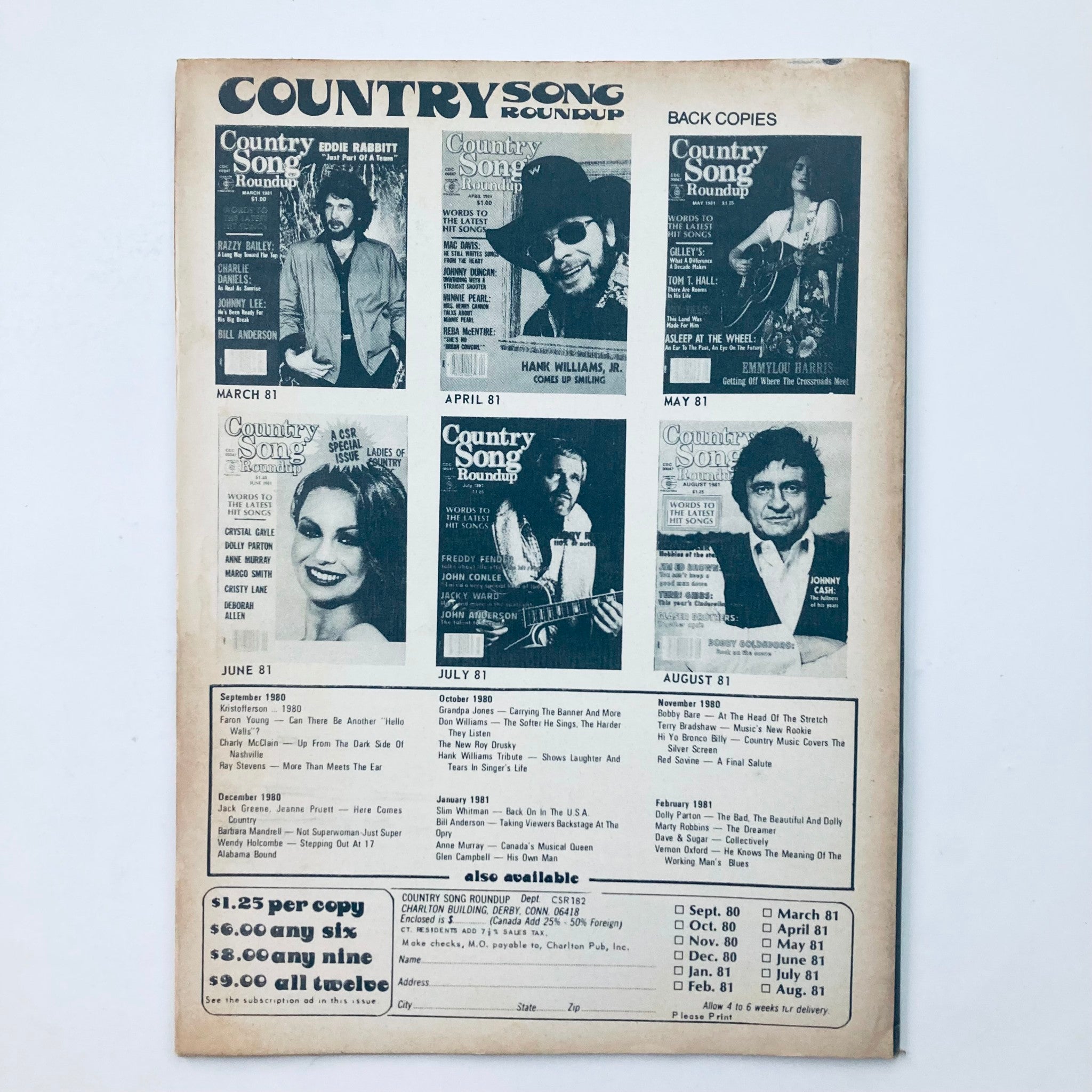 VTG Country Song Roundup Magazine January 1982 Kenny Rogers No Label