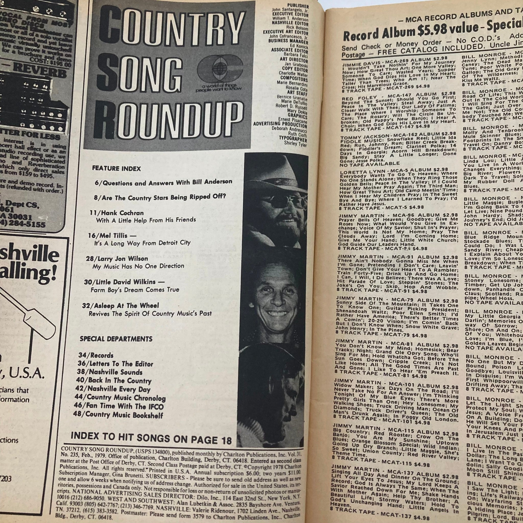 VTG Country Song Roundup Magazine February 1979 Mel Tillis from Detroit City