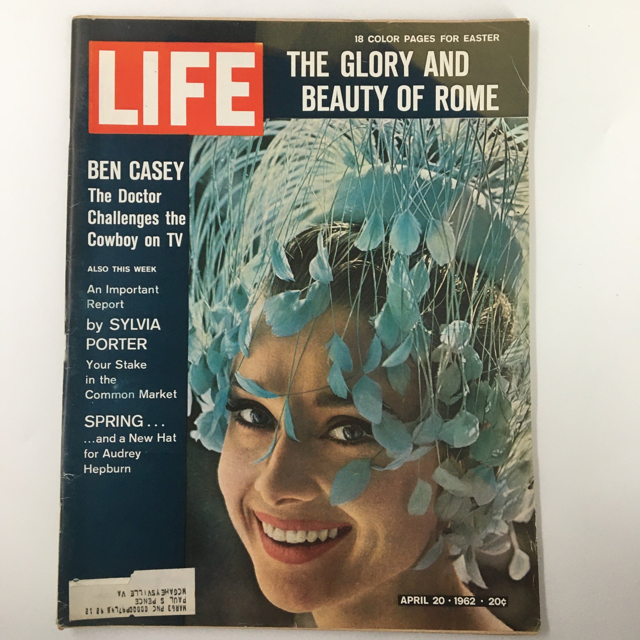 VTG Life Magazine April 20 1962 featuring The Glory and Beauty of Rome with a vintage cover displaying a model adorned with flowers, highlighting Easter celebrations.