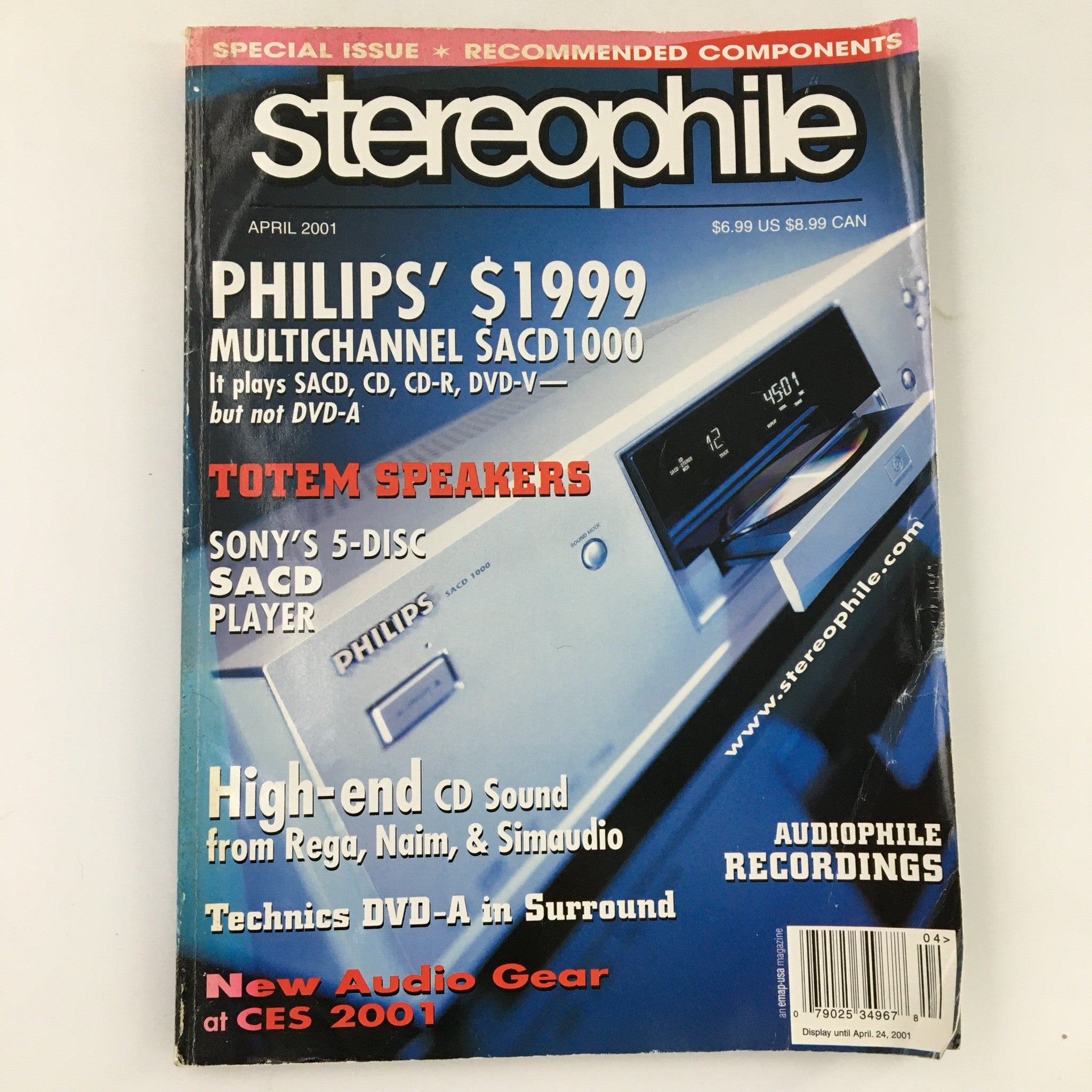 Stereophile Magazine April 2001 Sony's 5-Disc SACD Player Feature, Newsstand